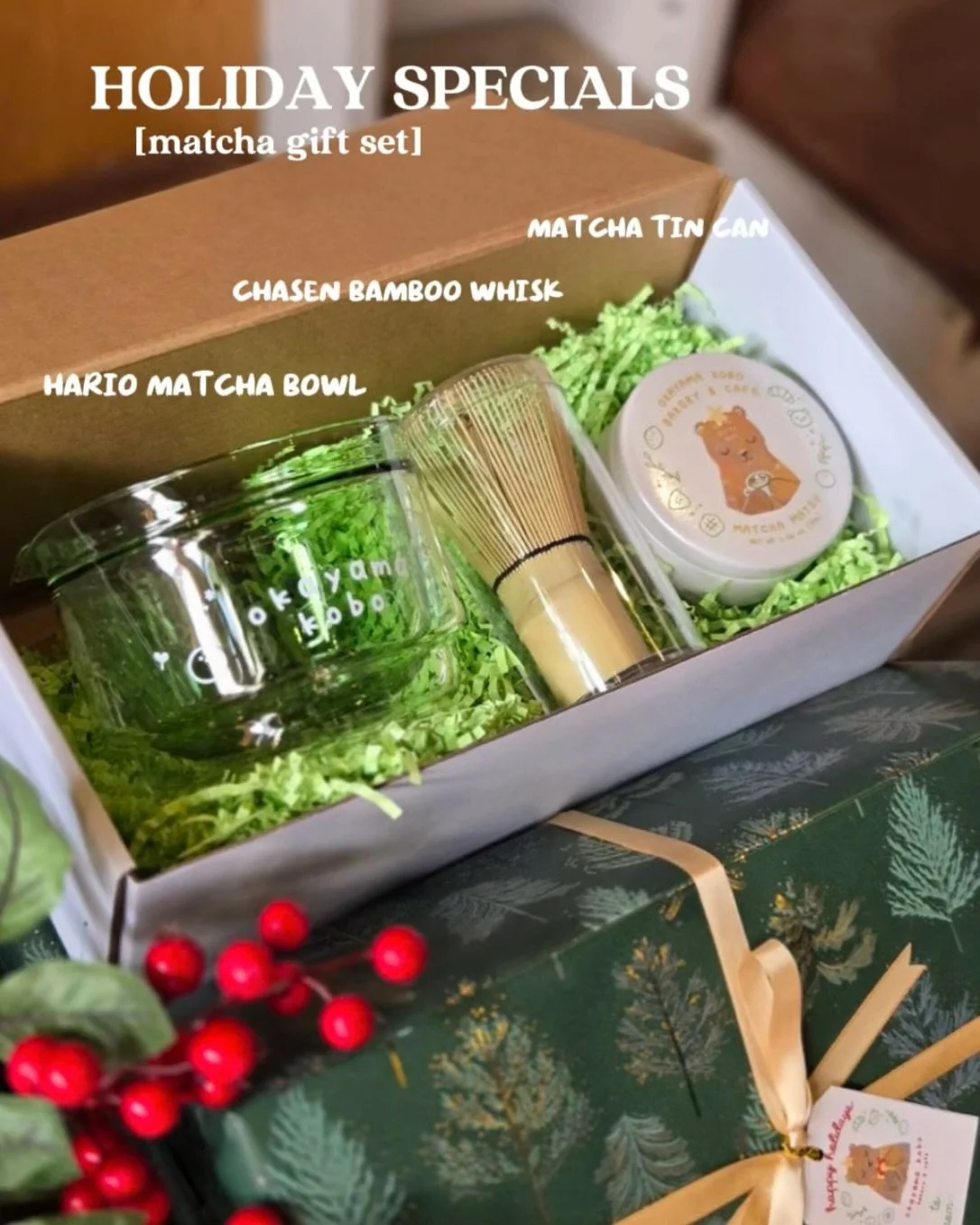 Holiday Matcha Gift Set 🎁 🍃

[$75/set | Includes: Matcha Bowl + Chasen Bamboo Whisk + Matcha tin can]

Our new matcha bowl is a collaboration with Hario USA @hariousa (high-quality, heatproof glassware specialty in coffee/tea equipment) it&rsquo;s 
