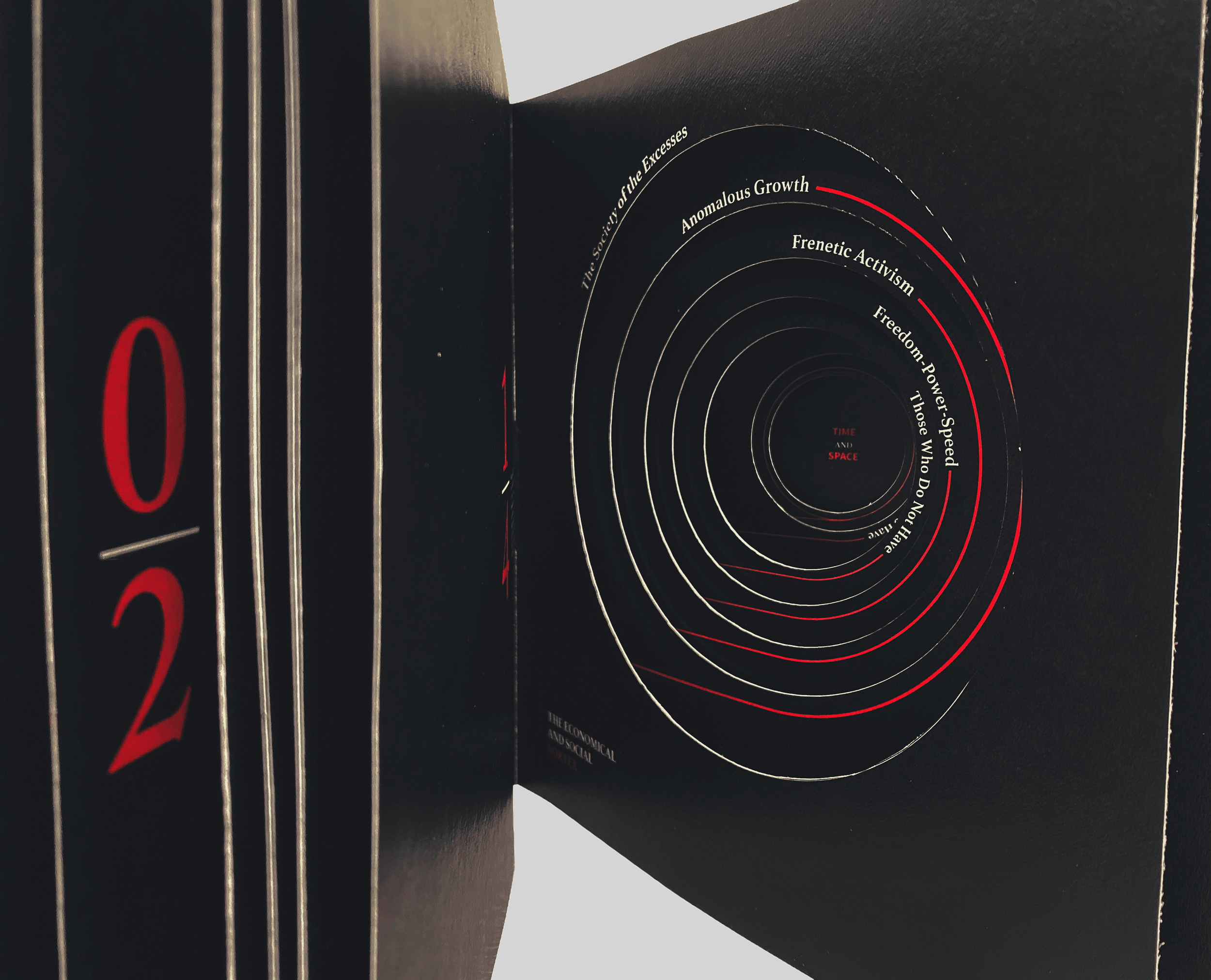 Editorial infographic design with concentric circular diagrams illustrating a personal manifesto through typography and data visualization.