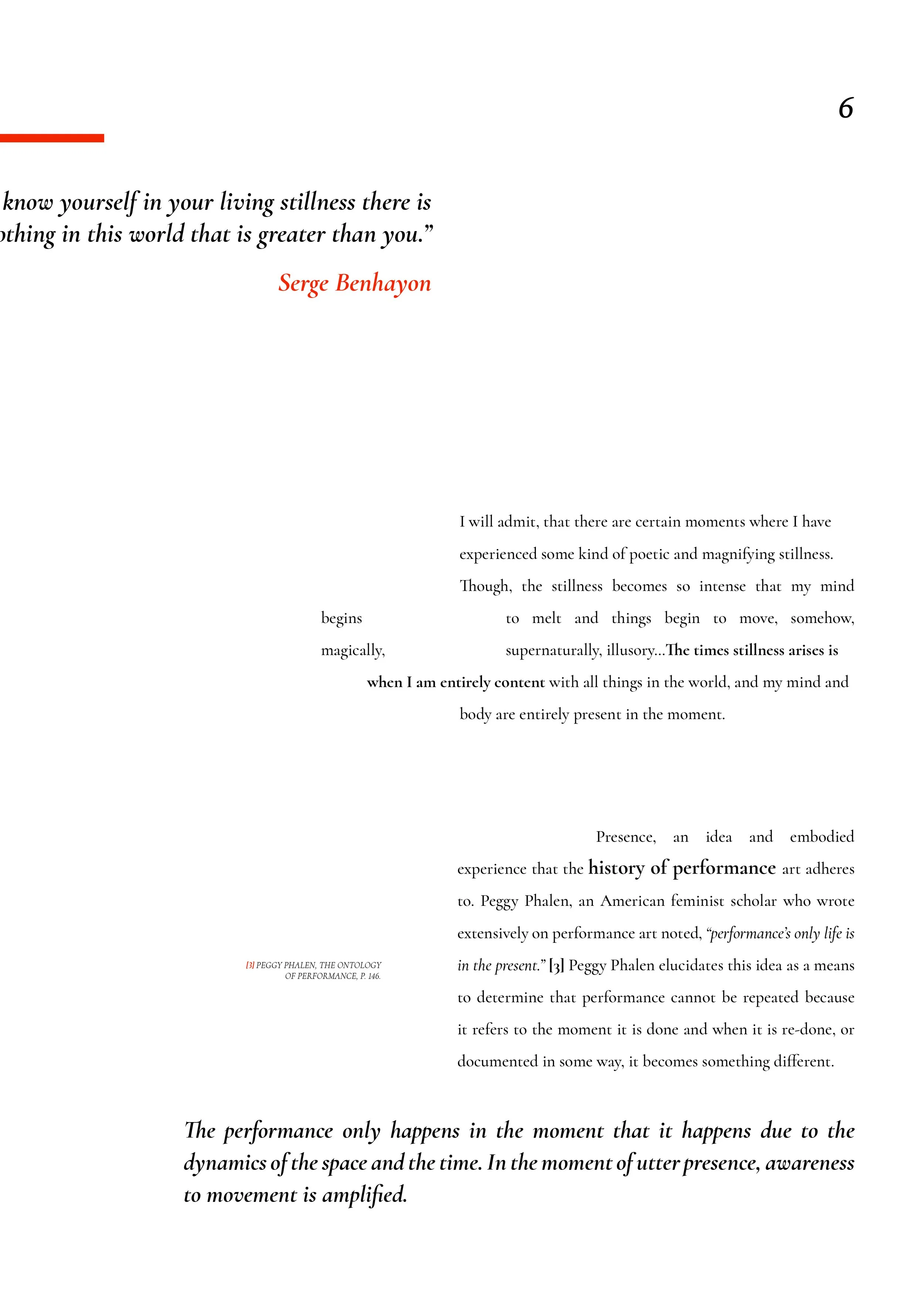 A page design emphasizing a typographic approach demonstrates a distinctive aesthetic, incorporating the paradox of stillness concept within the typeface design.