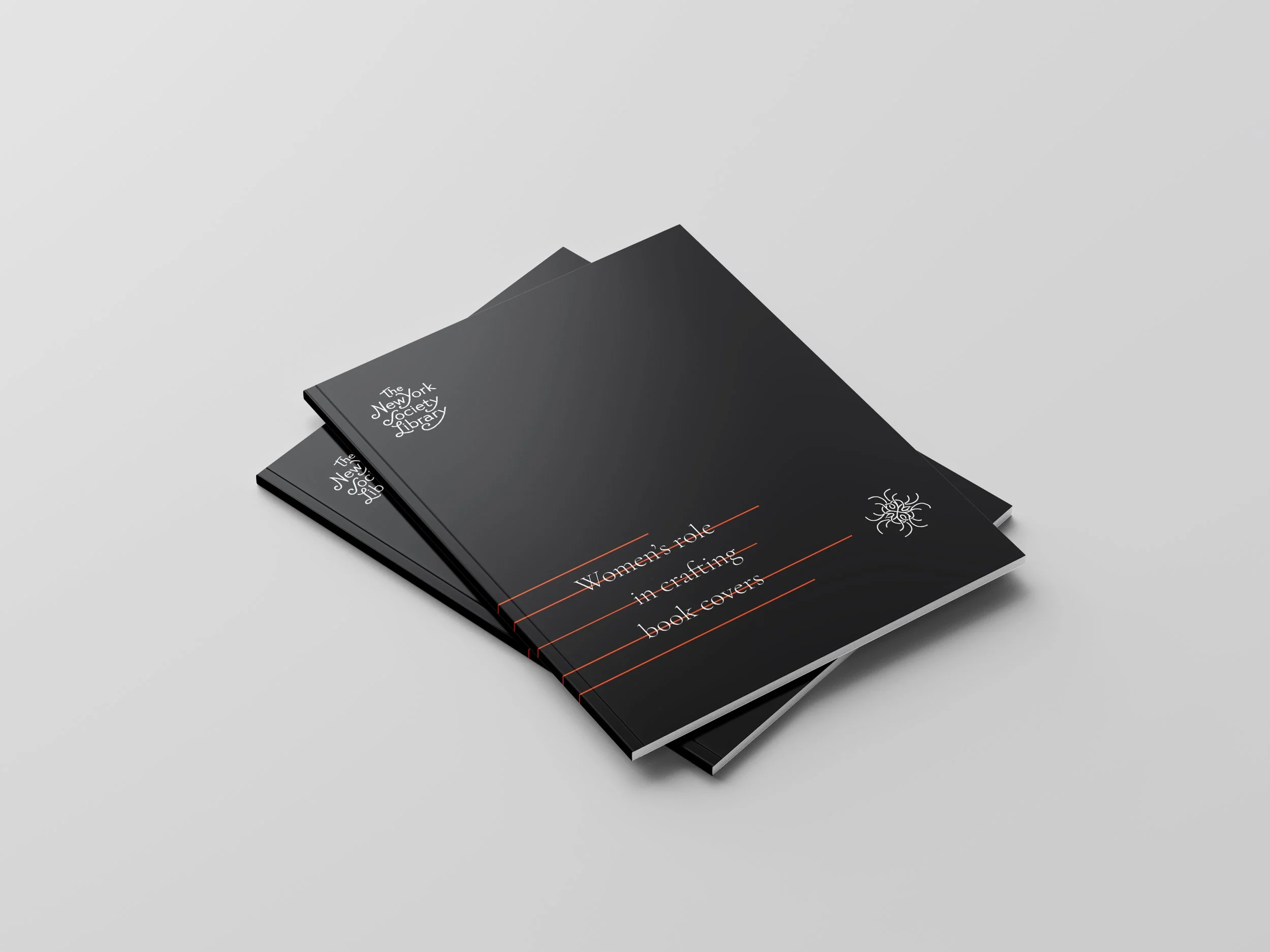 A minimal black and orange book cover design utilizing a beautiful serif typeface created after watching an installation at the New York Society Library..