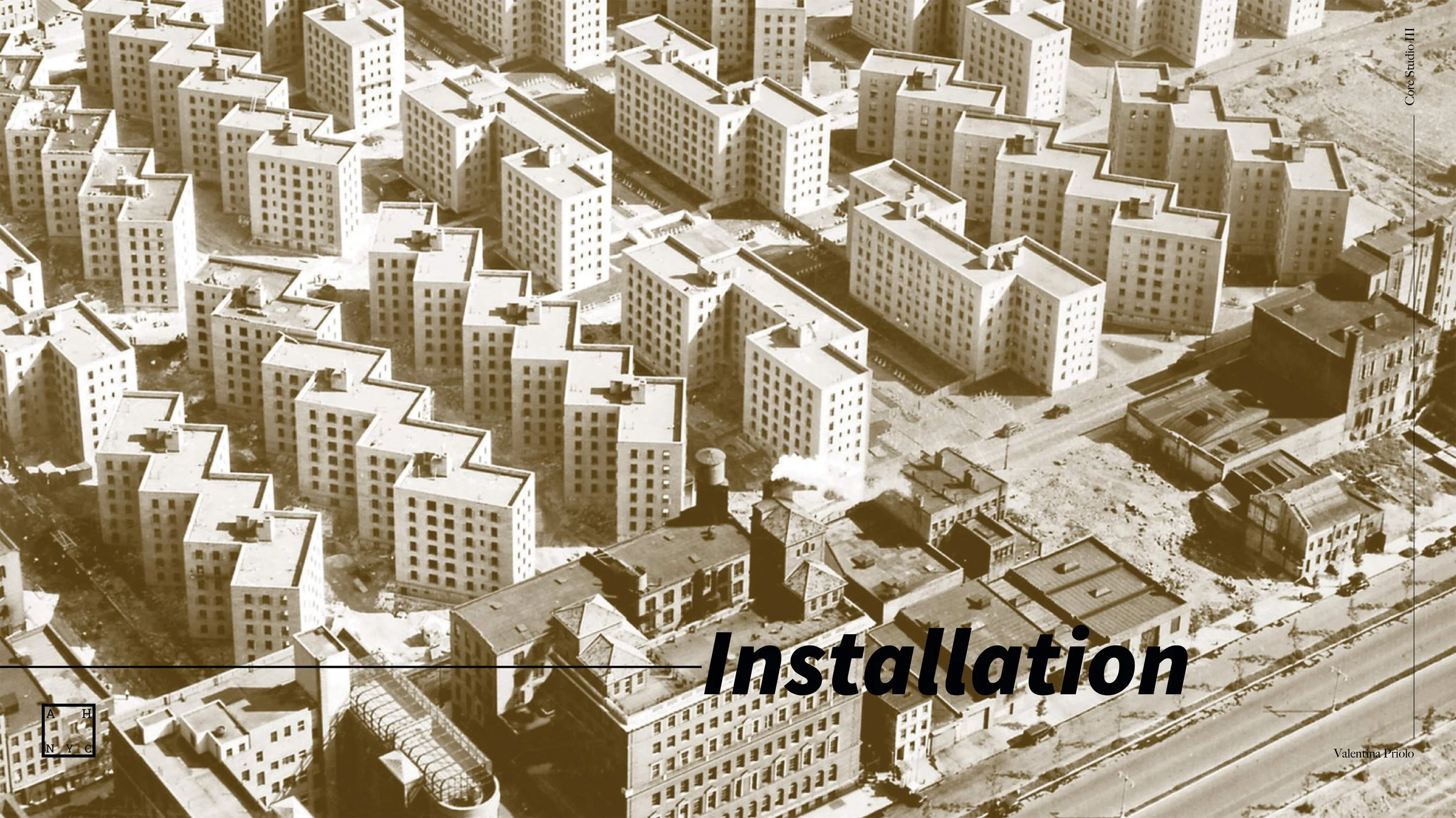 Deck cover for the gallery installation visualization of “The Affordable Housing New York City” exhibition, featuring a minimal 3D exhibition space with integrated branding system and architectural layout design.