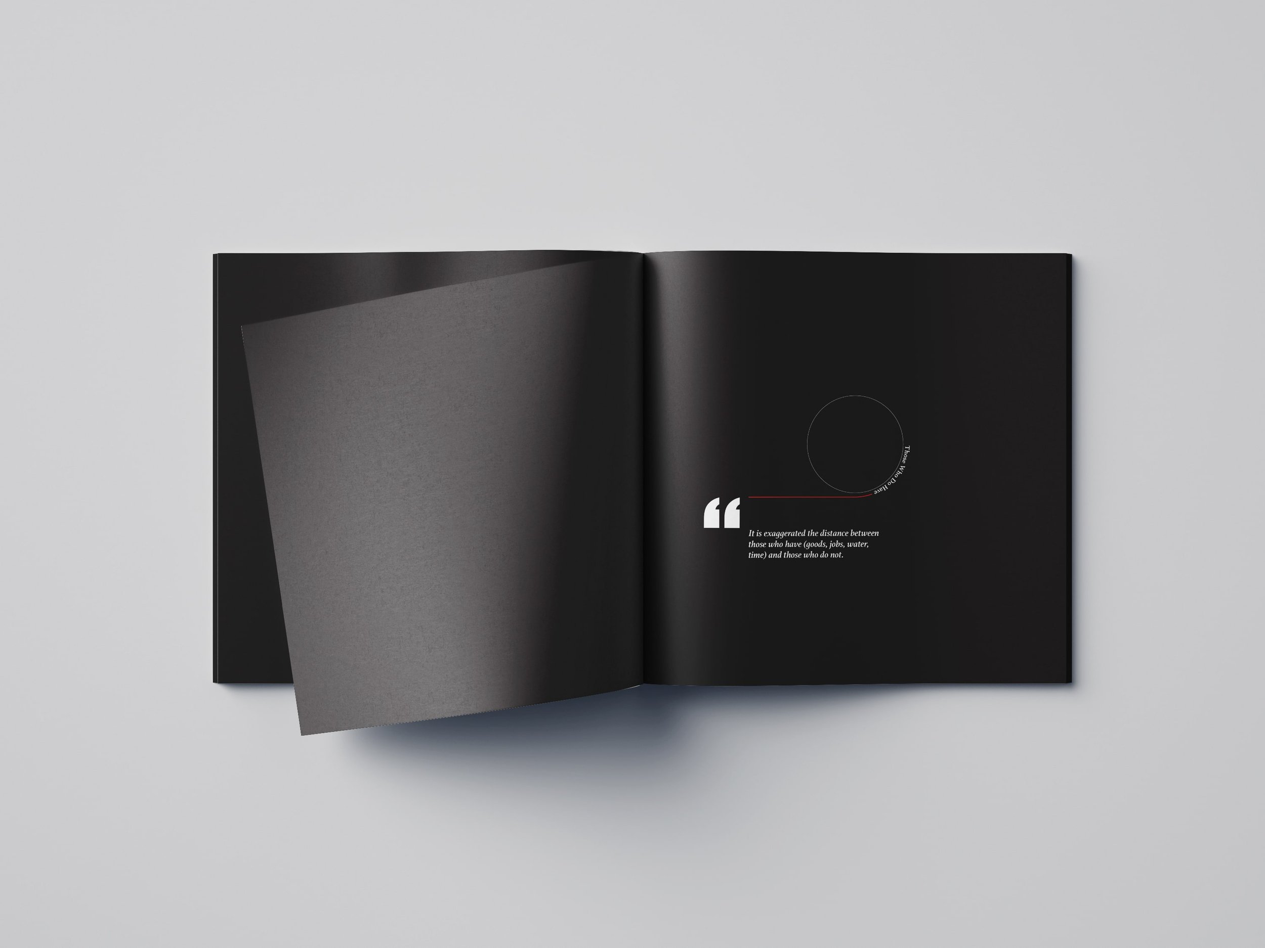 Minimalist publication design with black pages, white text, and bold red numerical hierarchy.