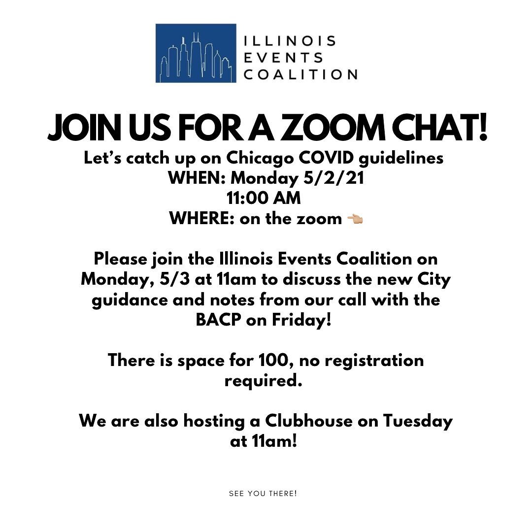 Ok friends, let&rsquo;s chat all things Chicago COVID guidelines. 11:00 on Monday, 5/3. Link in bio, no need to register! #saveillinoisevents