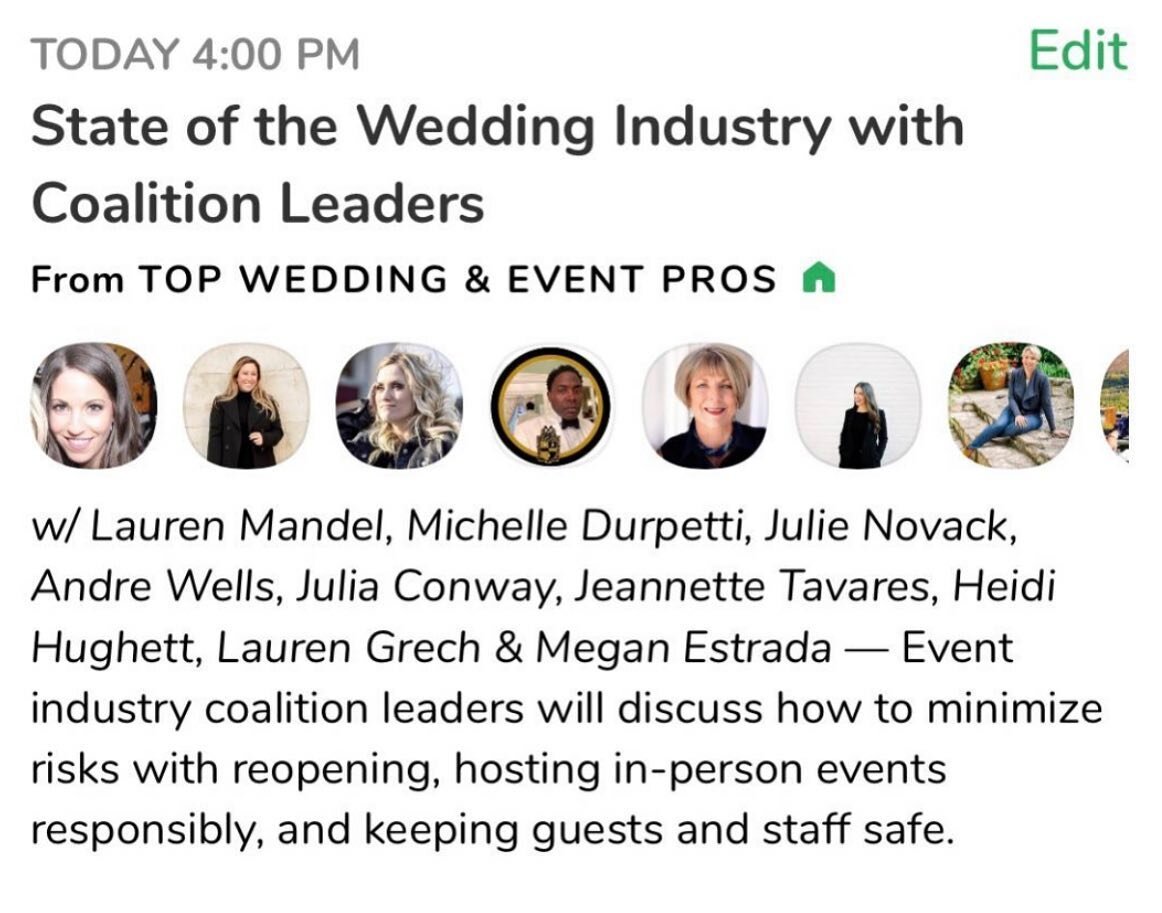 Catch @mdurpettievents today at 4:00 pm for this great discussion from @partyslate including other coalitions and what the state of our industry is. Link in bio! #saveillinoisevents #chicago #illinois