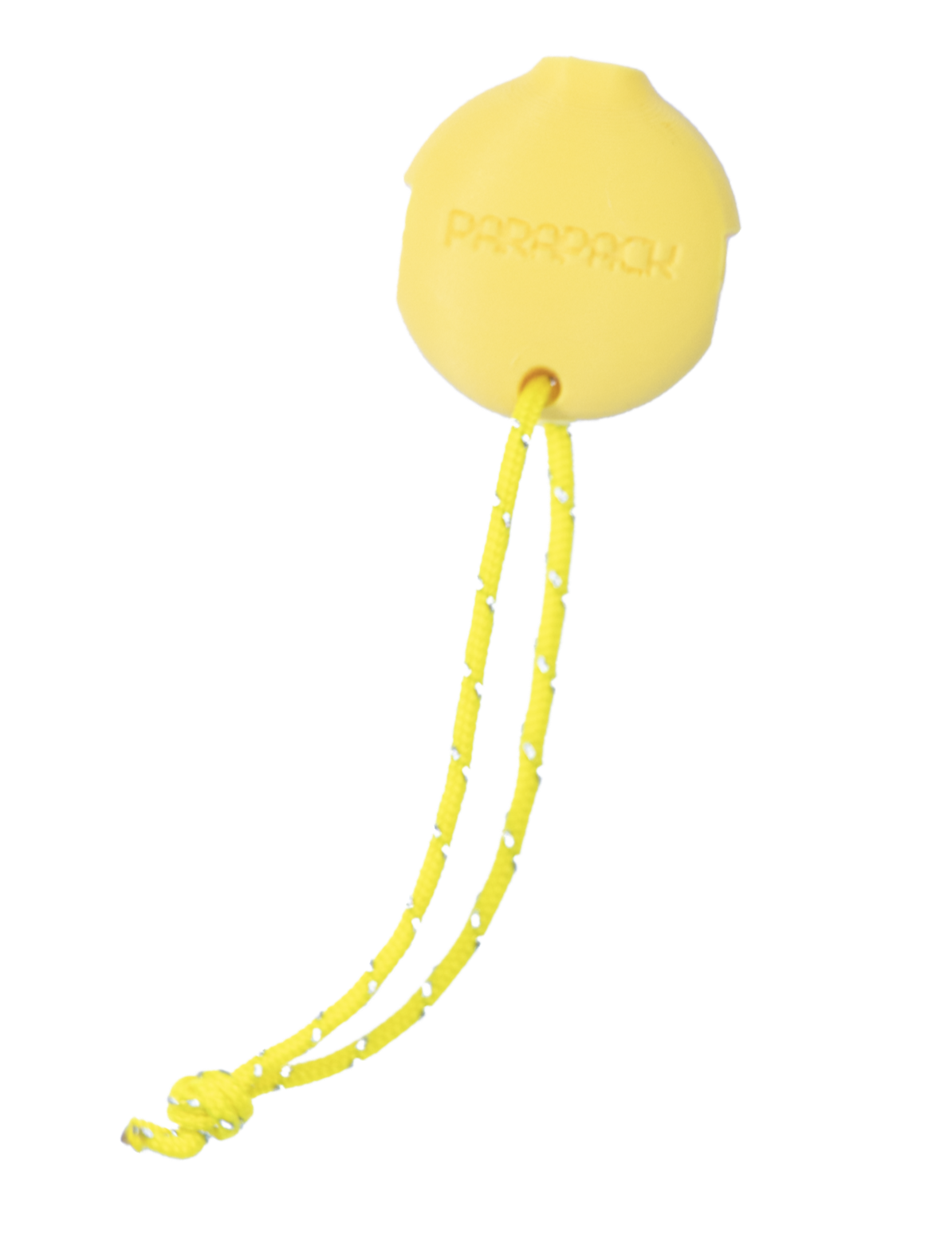 3D printed lemon yellow disc-shaped light whistle by Parapack.co, outdoor safety accessory