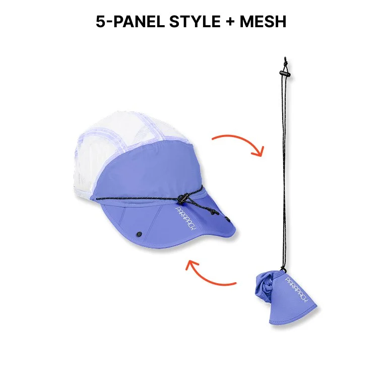 5-panel style, soft brim, foldable, packable hat, slim packing, extra wide and deep brim, UPF 50, sun protection, quick-dry, recycle material, one-size-fits-most, adjustable fit on adult and children head sizes, unisex