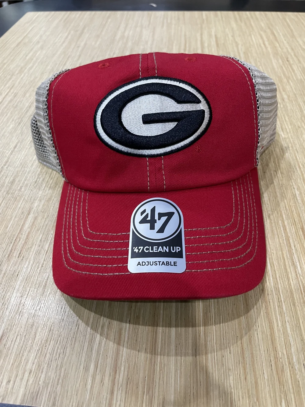 Univ of Georgia Bulldogs Red w/White border mesh back snap back Ballcap —  Hats N Stuff