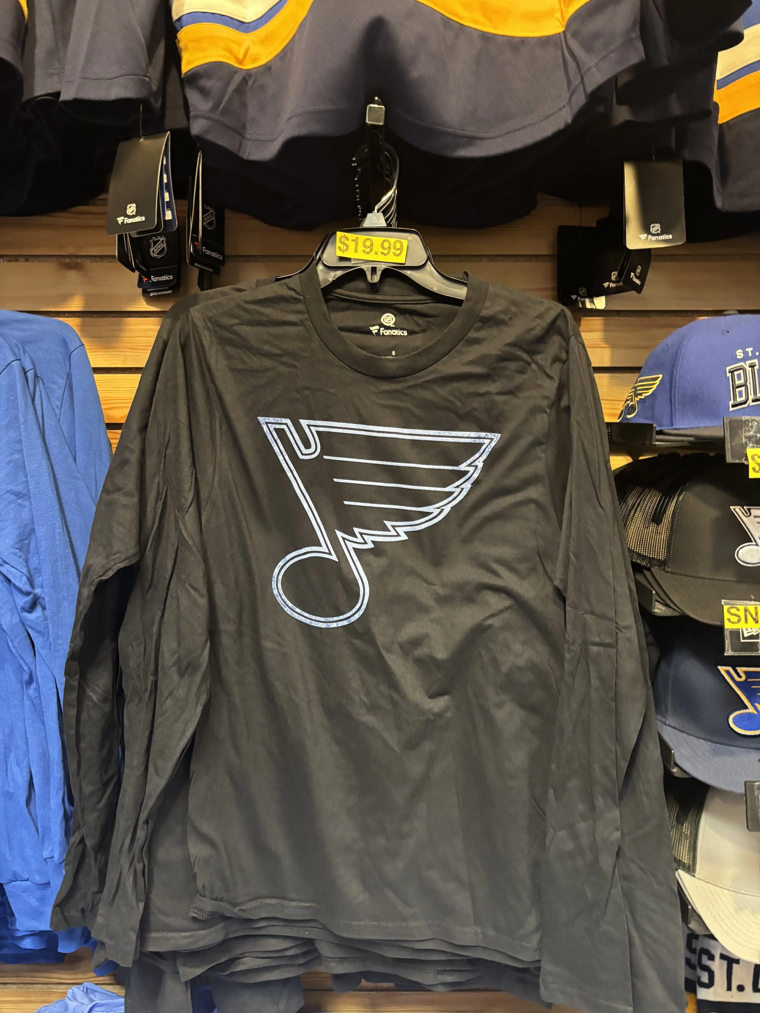 Saint Louis Blues Black L/S Tee with sky blue note