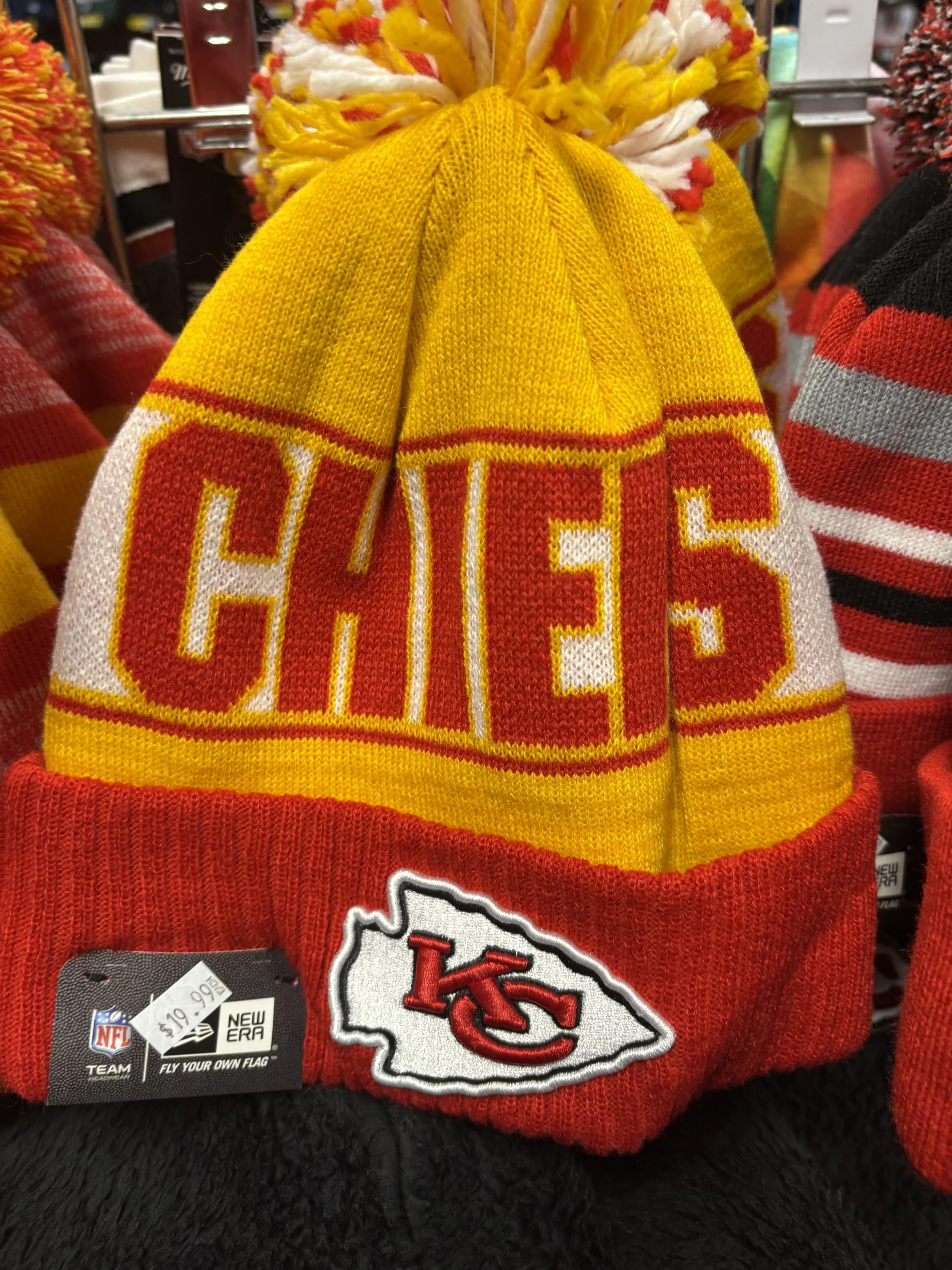 Kansas City Chiefs Red/Yellow Beanie with Multi-Colored Pom