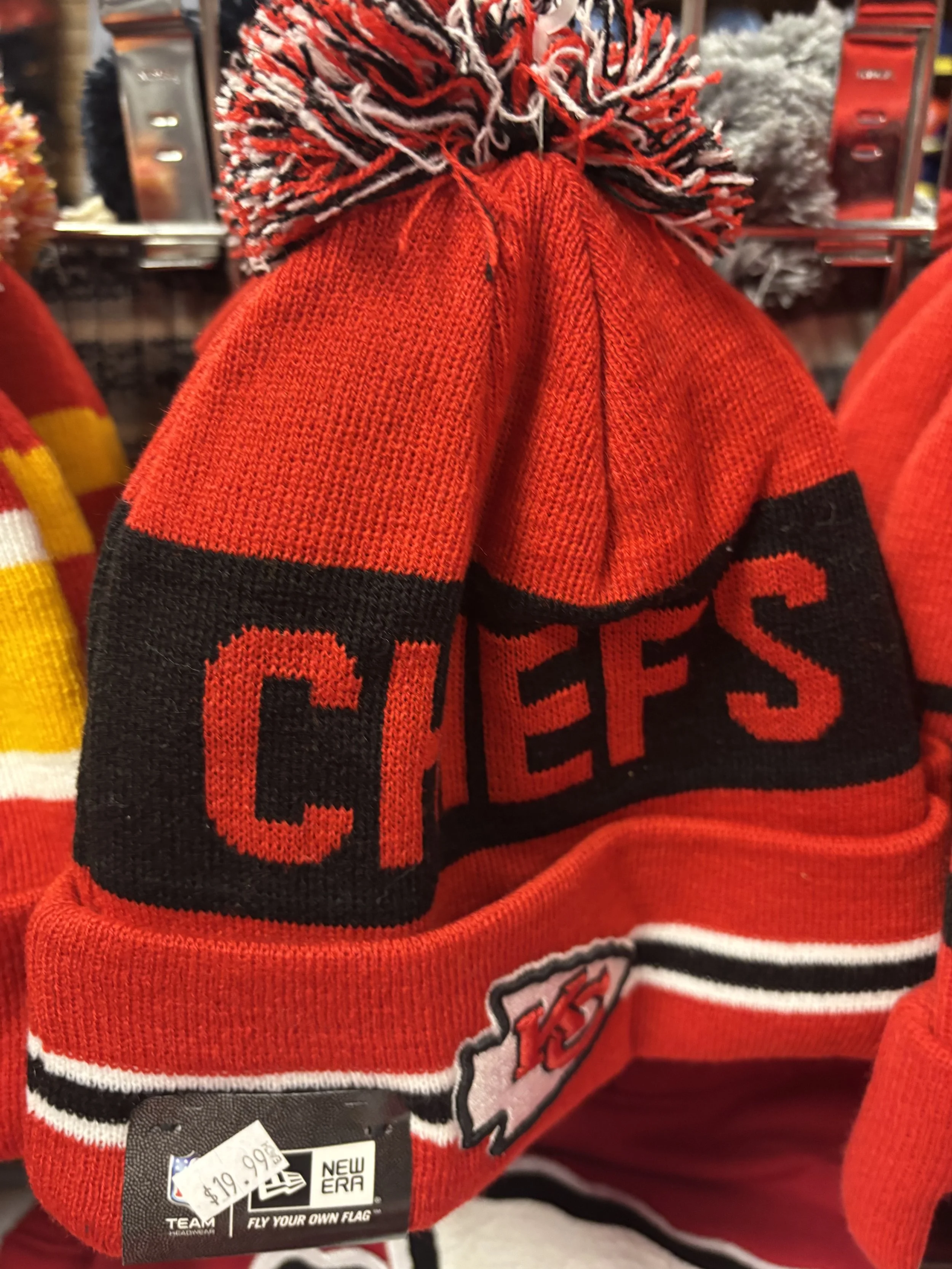Kansas City Chiefs Red/Black Beanie with Multi-Colored Pom
