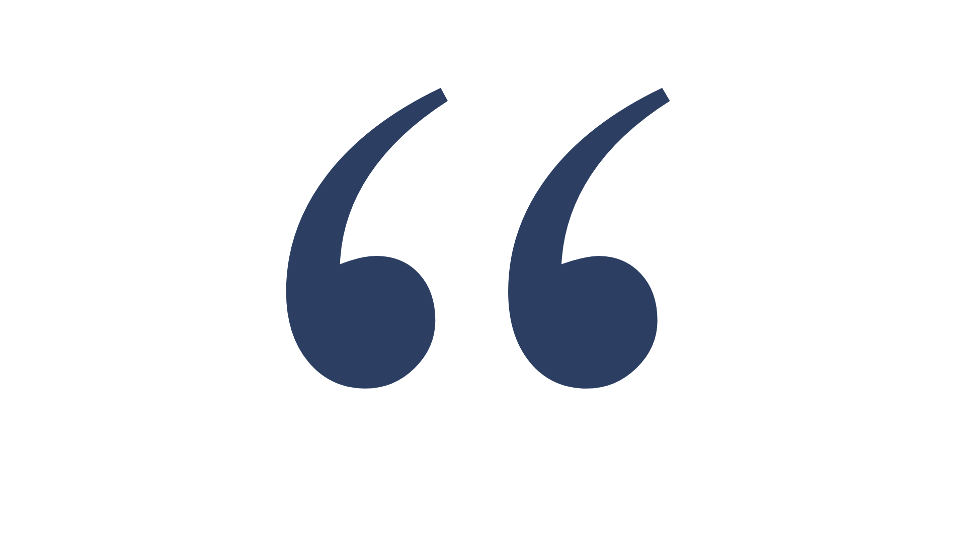A large dark blue quotation mark symbol on a black background.