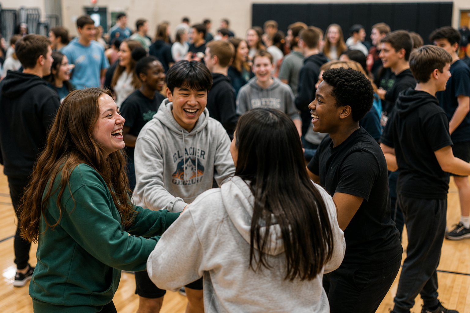 High school students connecting and participating together during a school-wide student experience.