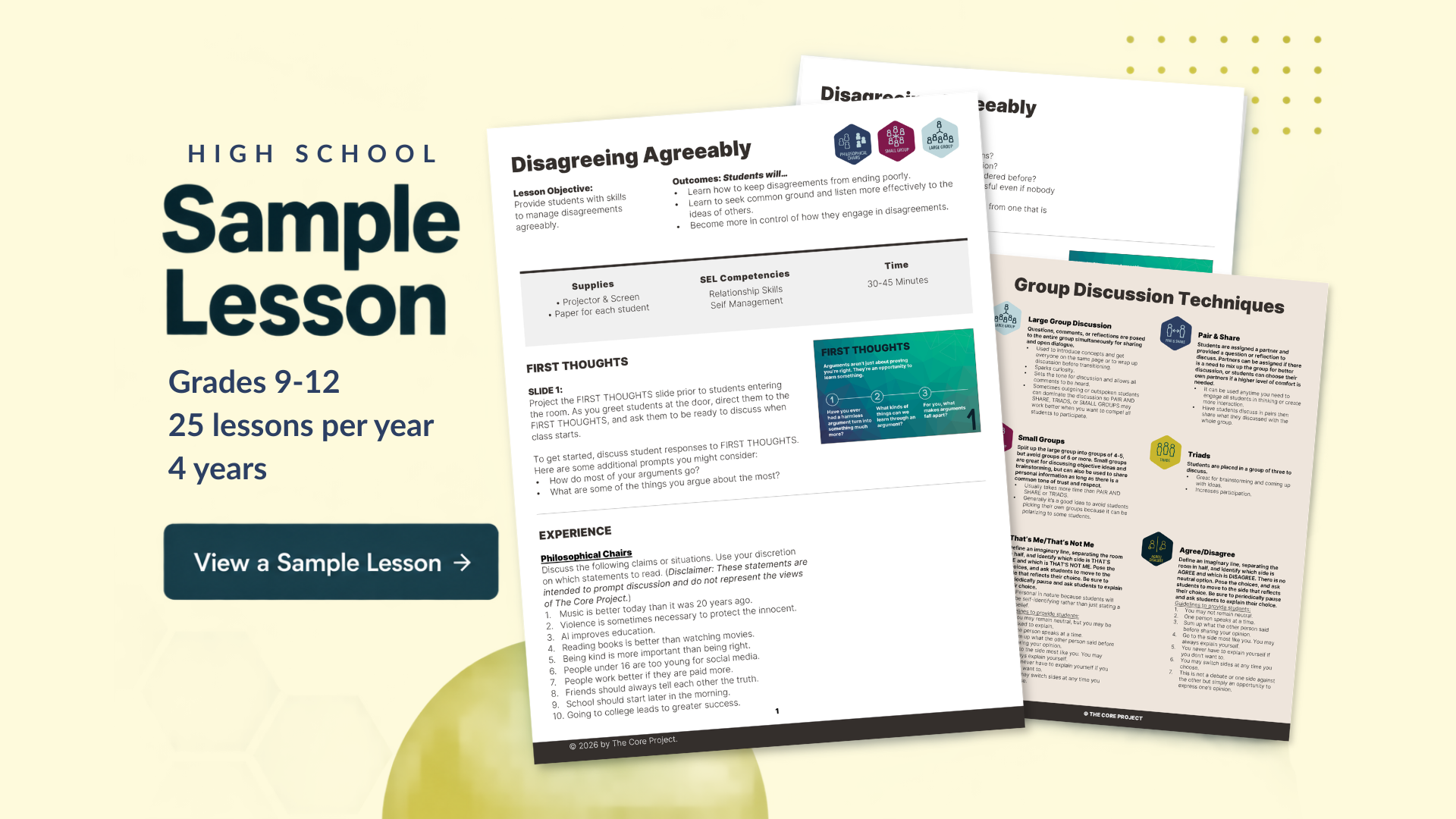 Free high school SEL Lesson from Core Lessons on disagreeing with activity instructions
