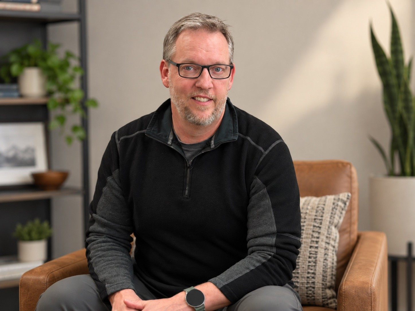 Greg Sommers, LPC, seated in his counseling office