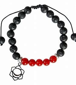Lava and Carnelian Bead Bracelet with Sacral Chakra Charm