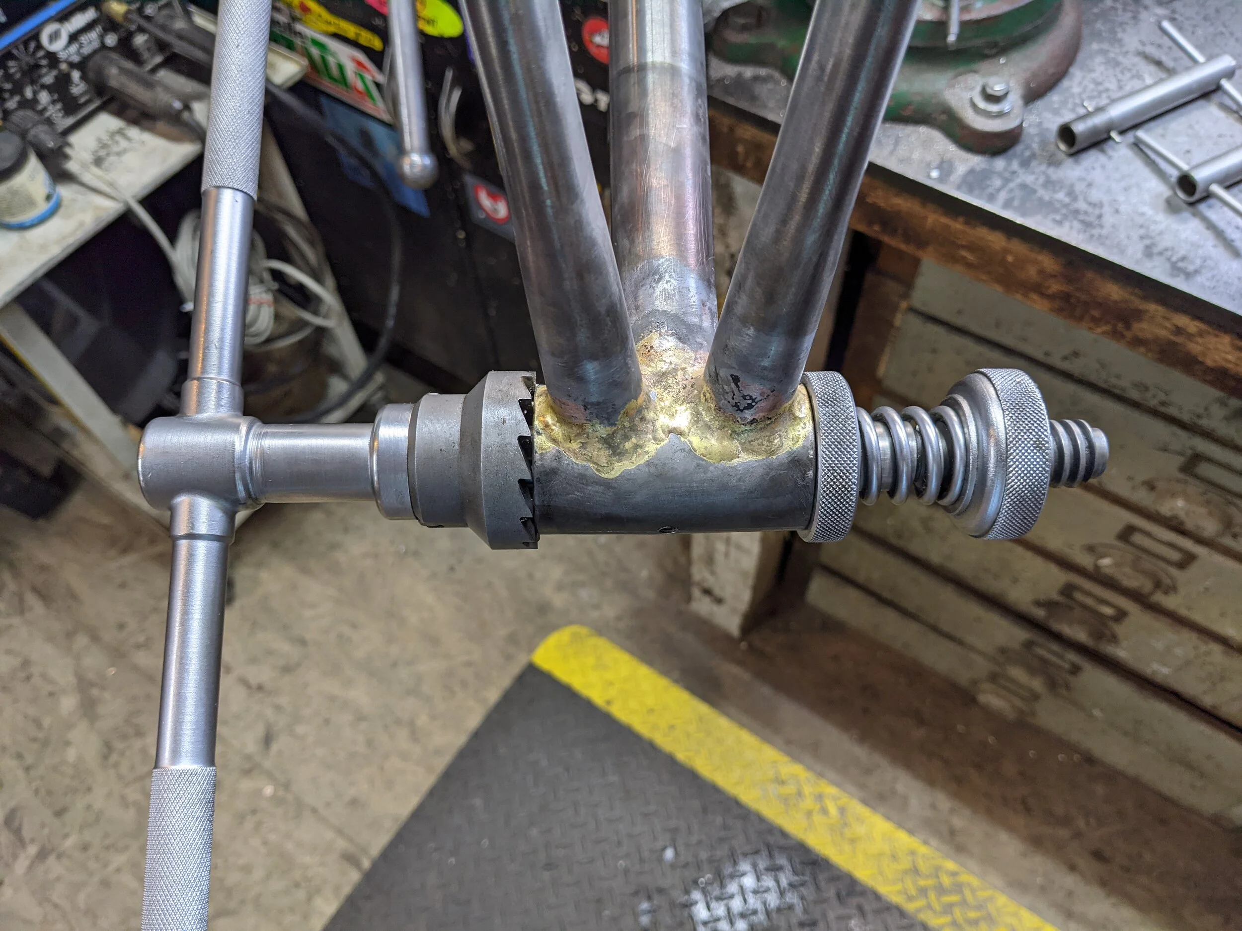 Facing using the bottom bracket shell using another line boring tool.