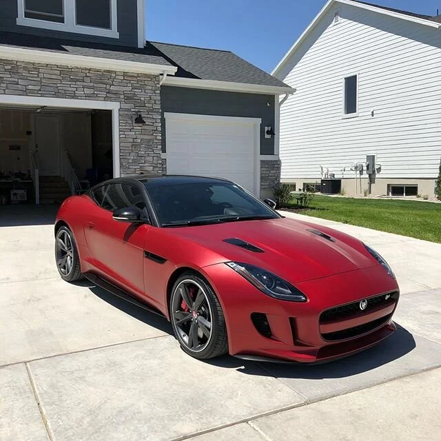 Full wrap on @jacebeeny Jaguar F-Type R , wrapped in satin vampire red with satin black on the top half , side skirts and front splitter 😎🔥 Dm for business inquires 
#fombanation #cars #carsofinsta #drift #tints #lighttints #wraps #viny #vinylwraps