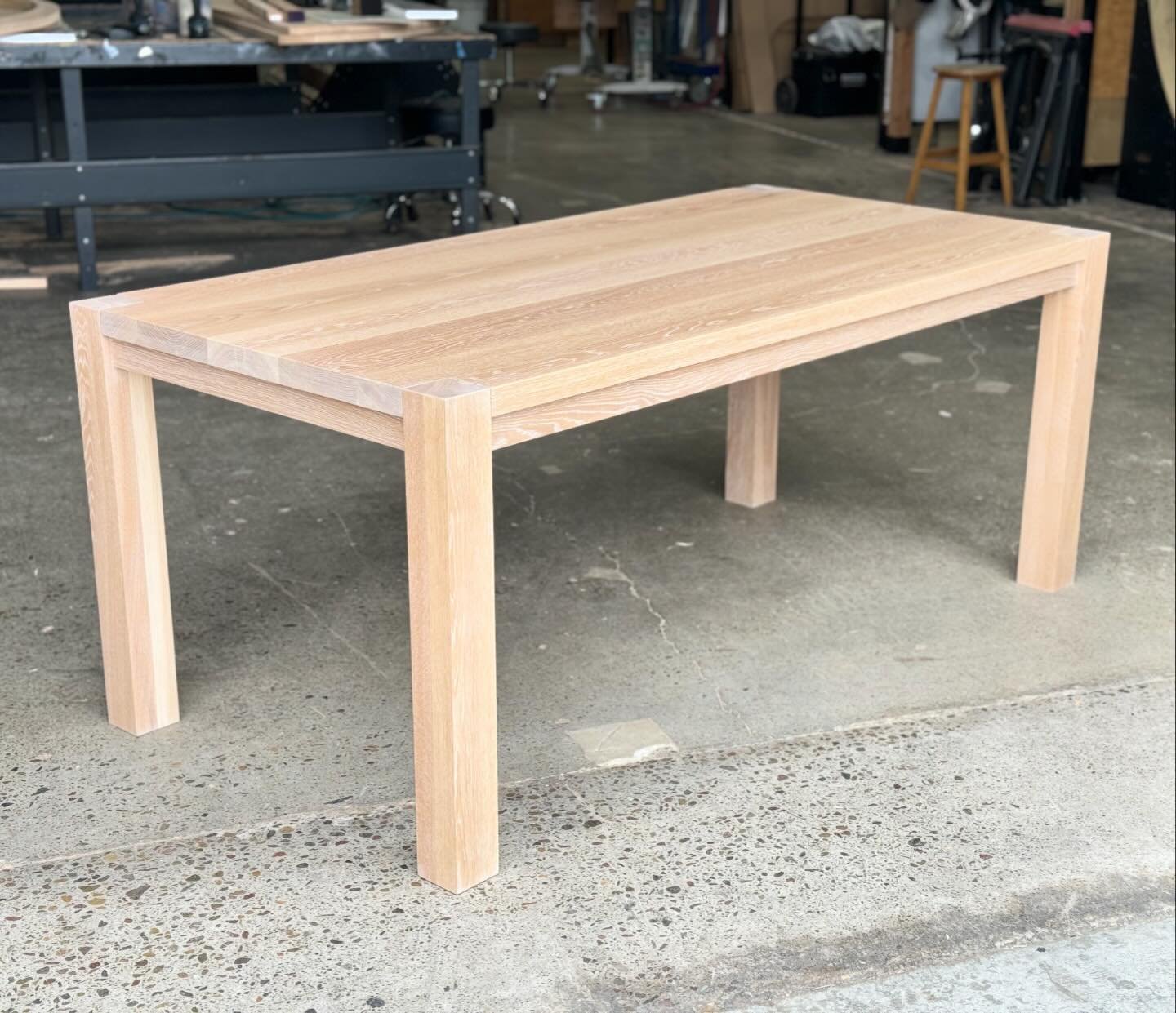 Just wrapped up our first Parsons style table.
I can&rsquo;t believe it has taken this long to be requested!
We used solid White Oak and finished it with a very subtle white finish. Beautiful clean lines.
Dimensions- 72x36&rdquo; x30&rdquo;
&mdash;&m