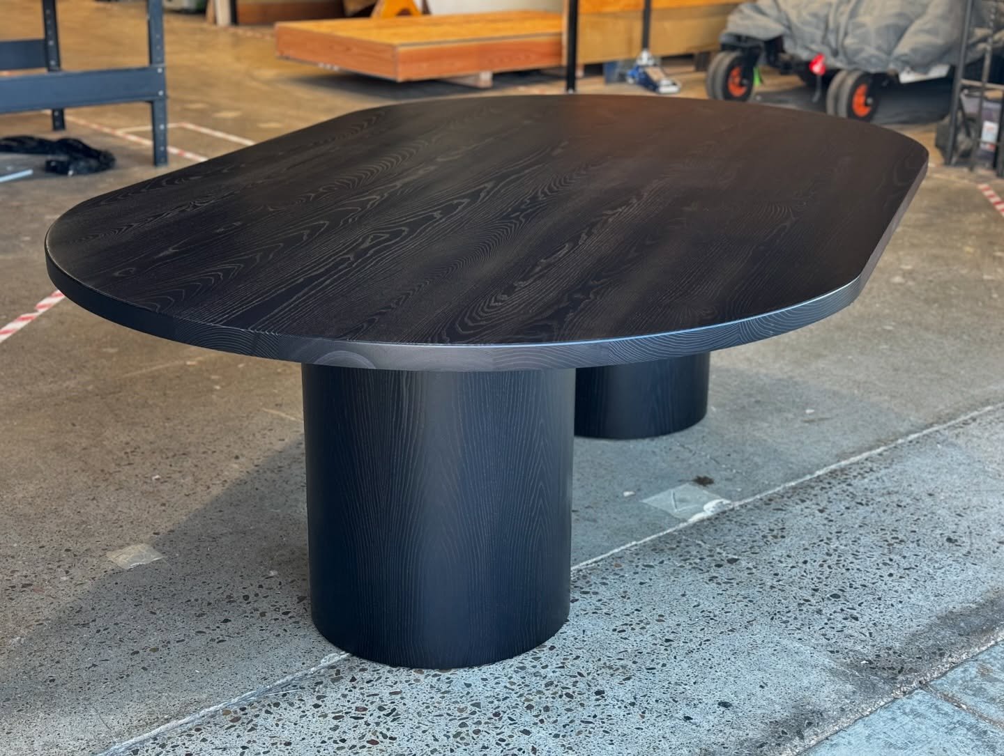 &lsquo;Modena&rsquo; Solid Oak in black ⚫️
Dimensions- 96x48&rdquo;x30&rdquo;
All styles, custom made to order. To suit your space. 
&mdash;&mdash;&mdash;
@kiwiwoodshop #blacktable #kiwiwoodshop #customtable #customfurniture #sandiego #CA