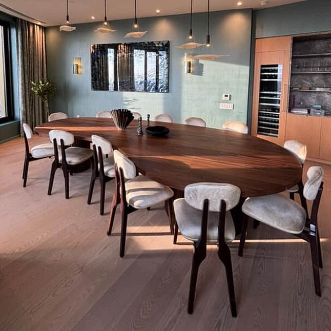 The bean table all set up in its new home. Stunning! 
Thanks to our clients for sending over these photos.
&mdash;&mdash;&mdash;
12&rsquo; foot length. 6&rsquo; foot at its widest. Solid Walnut
&mdash;&mdash;&mdash;
@kiwiwoodshop 
Visit our website o