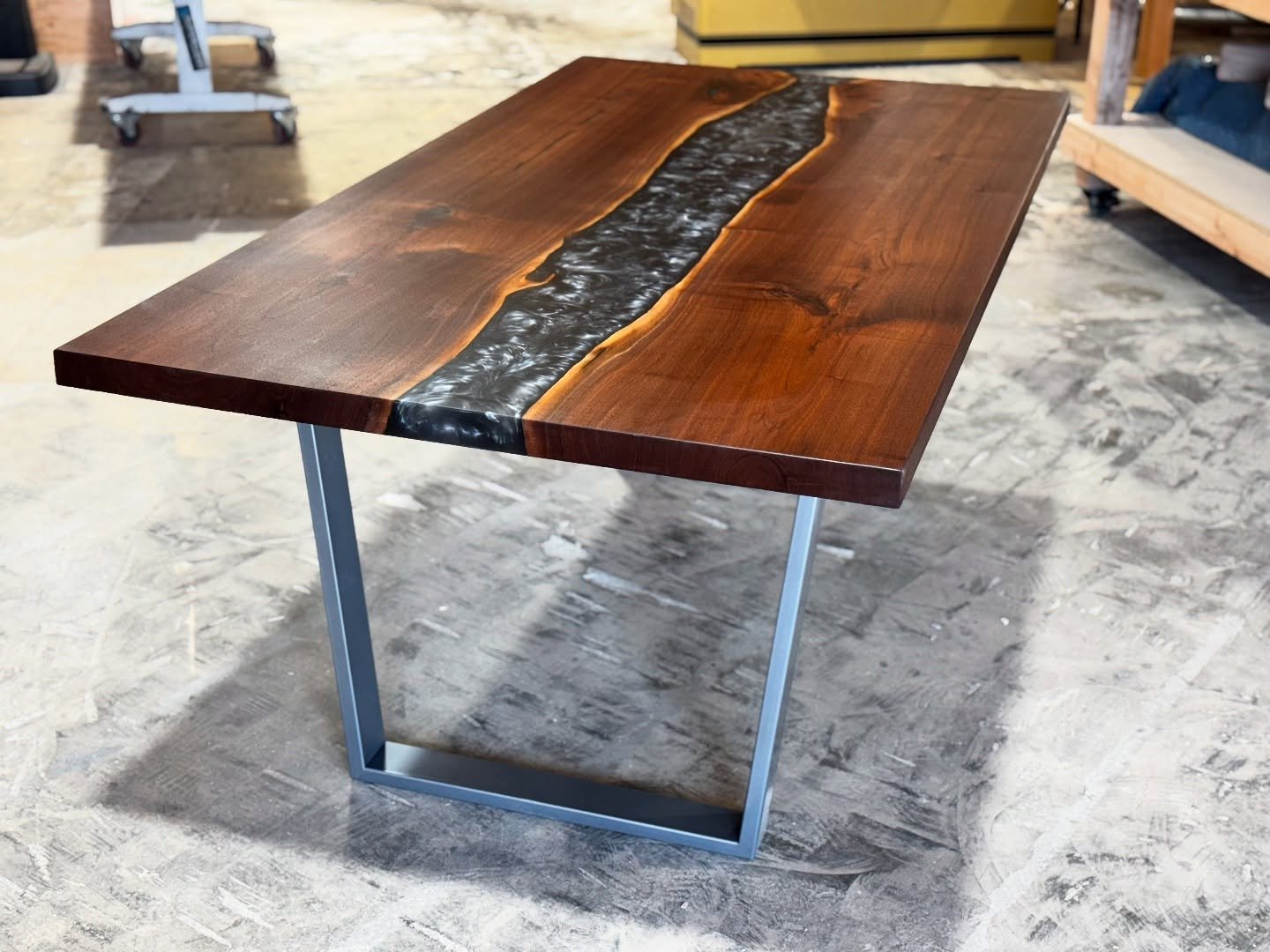 Live edge walnut slabs paired with battleship grey resin. Matching grey legs.
We used the best @superclearepoxy deep pour for this piece. And @blackdiamondpigments_com color.
Still love making these resin pieces when we get them! So unique.
&mdash;&m