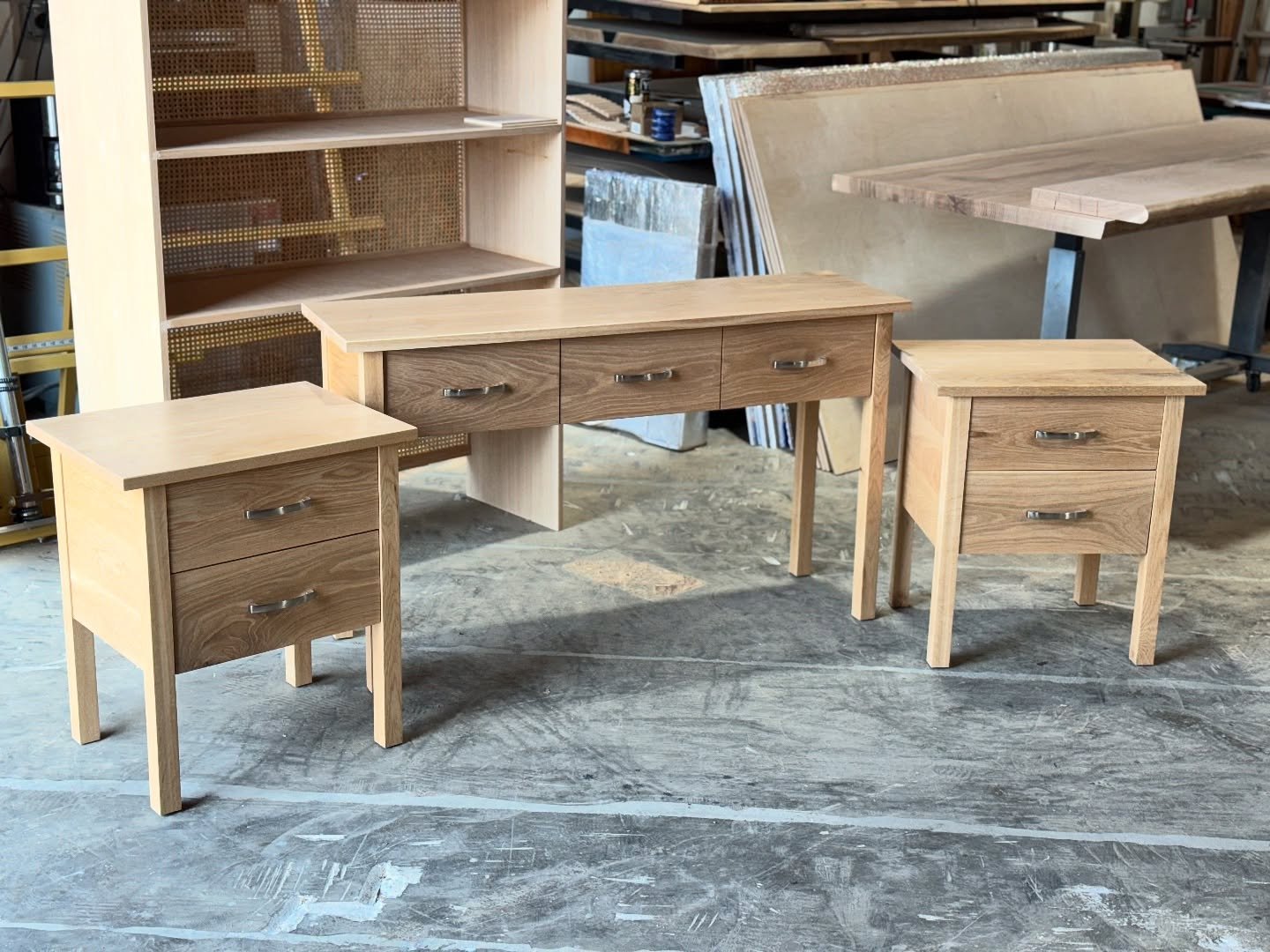 Custom side tables and console table.
Solid White Oak.
Collaboration with my client on this one. He sent me a sketch with his inspiration. We brought it to life.
This was a fun project.
Currently designing some new chairs for them, stay tuned for tho