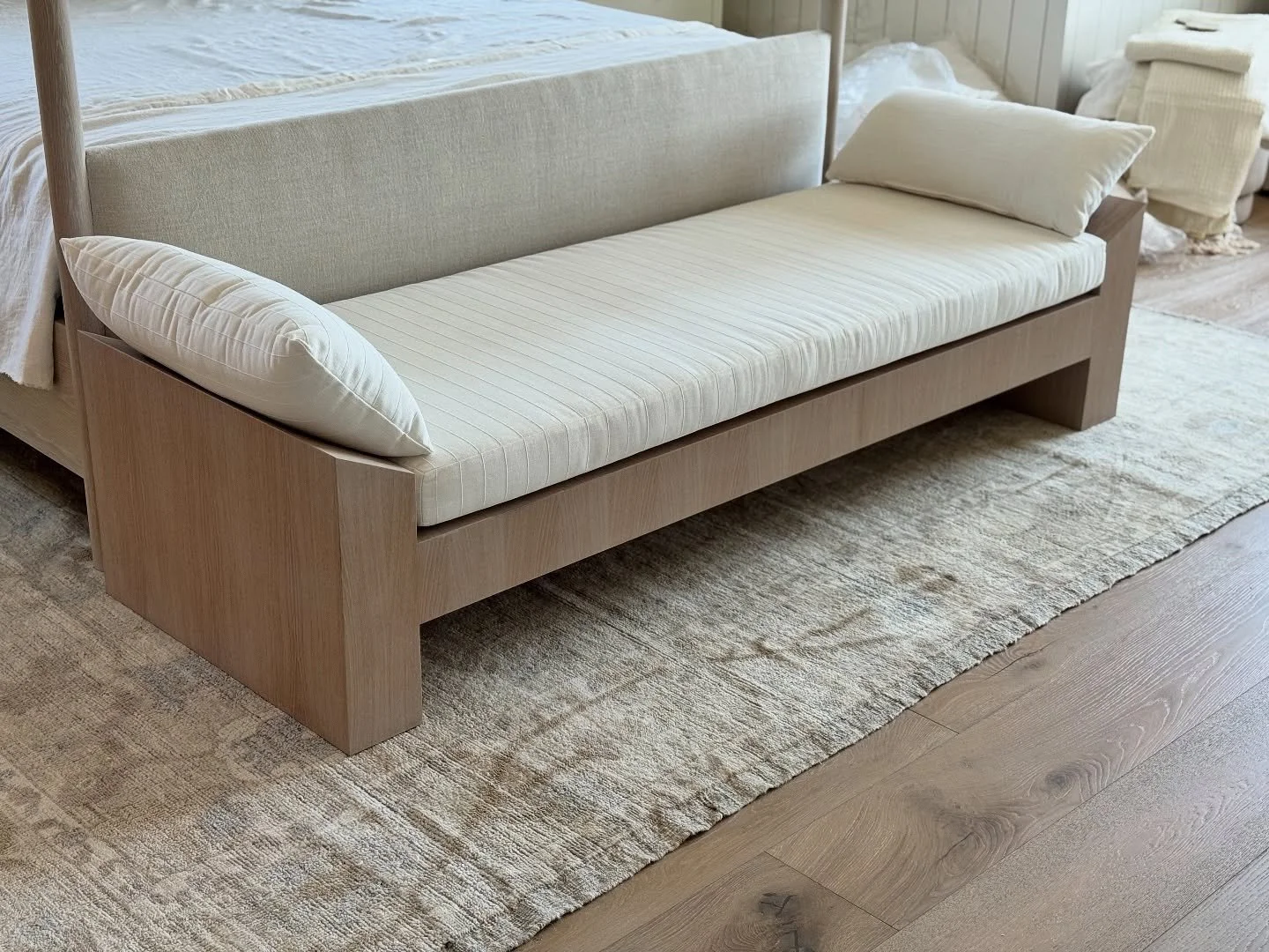 Our latest piece!
Custom Oak daybed. With whitewash style finish.
We also had the cushion and pillows custom made to fit this piece.
Dimensions 84x29&rdquo;x19.5&rdquo;
Always enjoy getting to create new styles! Hopefully get a chance to make more.
&