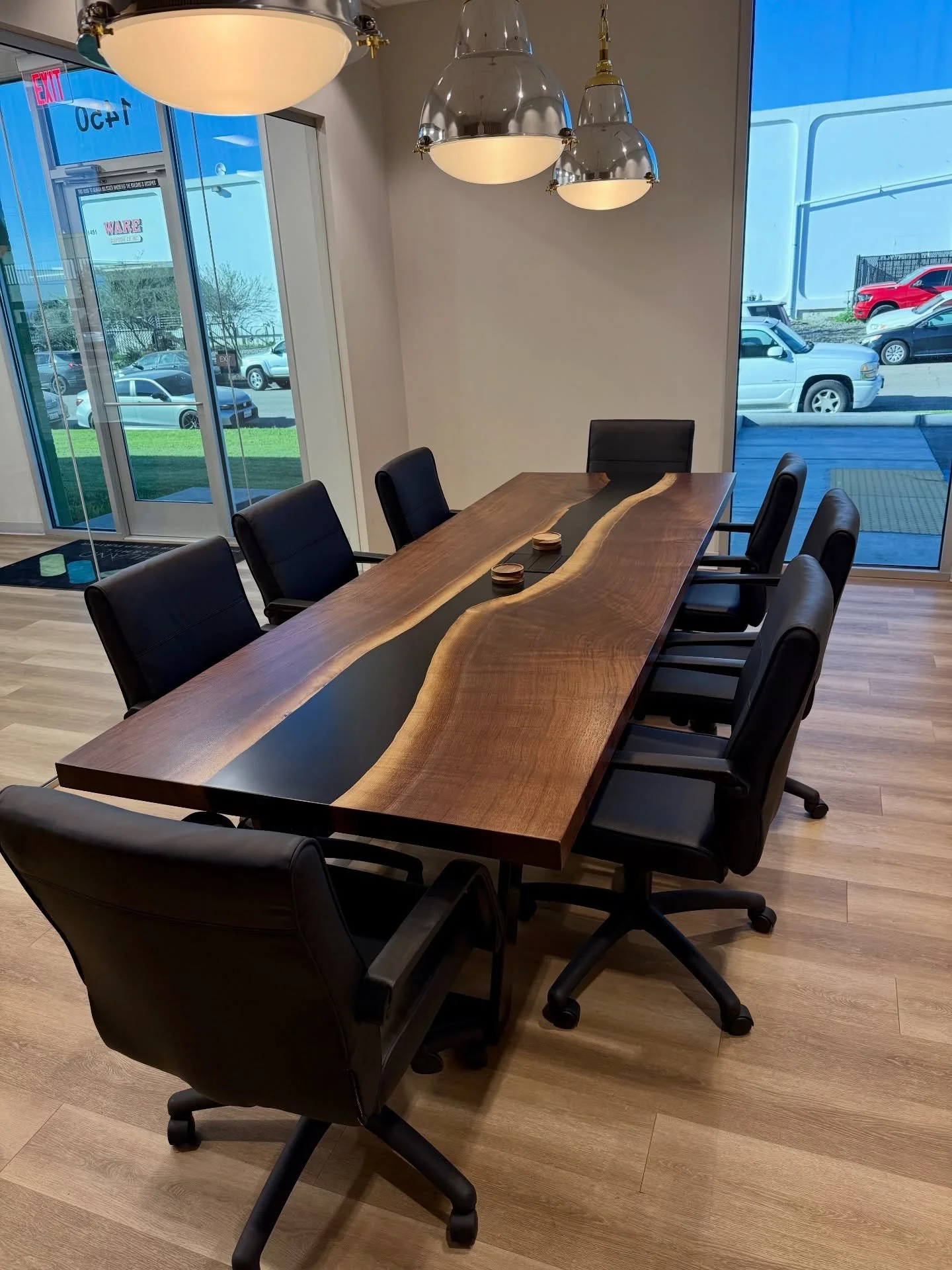 Beautiful Claro Walnut conference table we made for @highland_1991. This was the last order for 2025. We used the raw slab pictured from @gl_veneer.
Dimensions were 120x43&rdquo;x30&rdquo;
Featuring a centre mounted pop up outlet station. And U style
