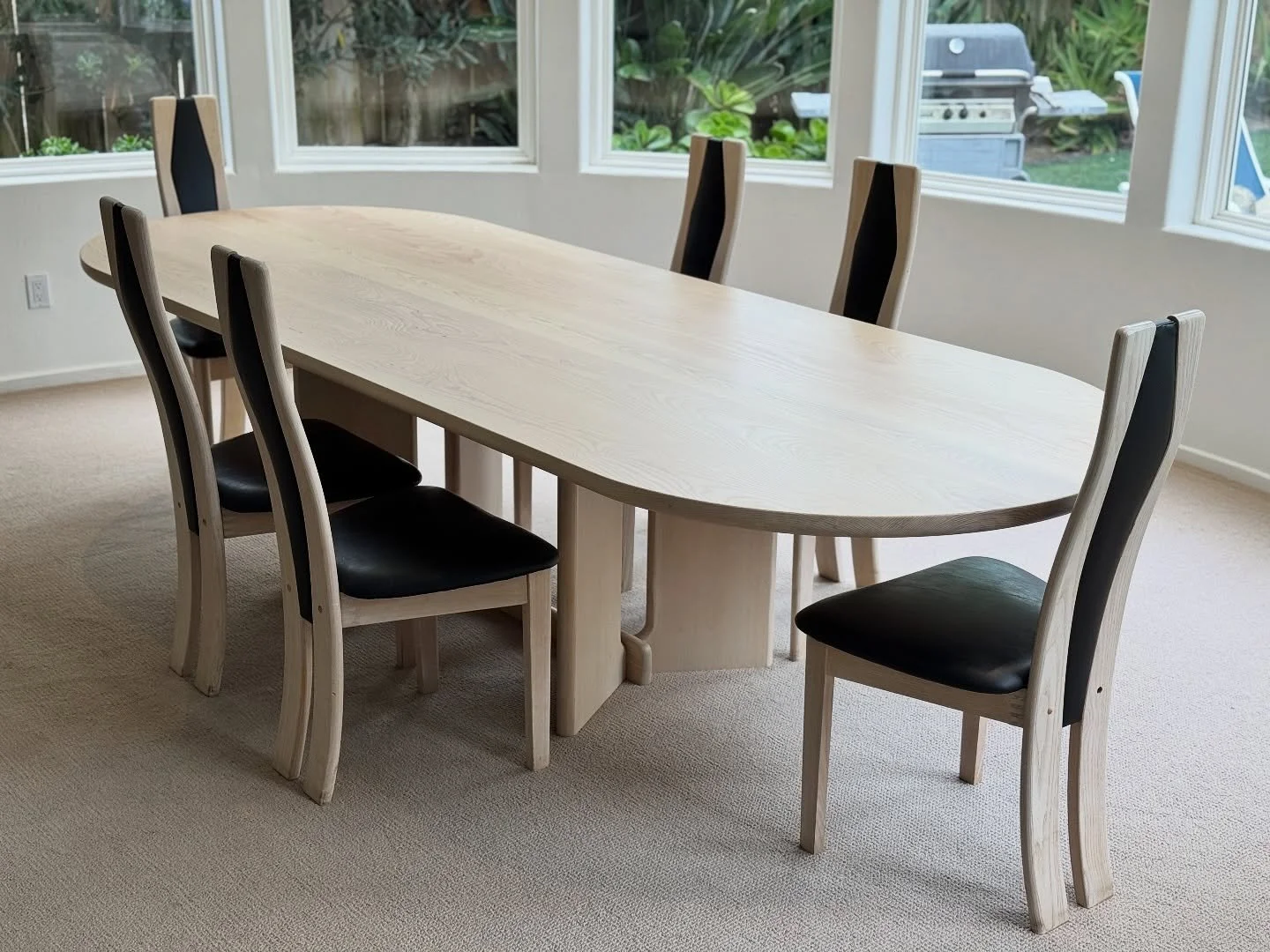 Just delivered. Solid Ash with a whitewash finish. 108x42&rdquo;x30&rdquo;
This piece was a first. I wish we had photos of the original!This clients table was an old extension table. So we took all the hardware off the base and trashed the cheap manu