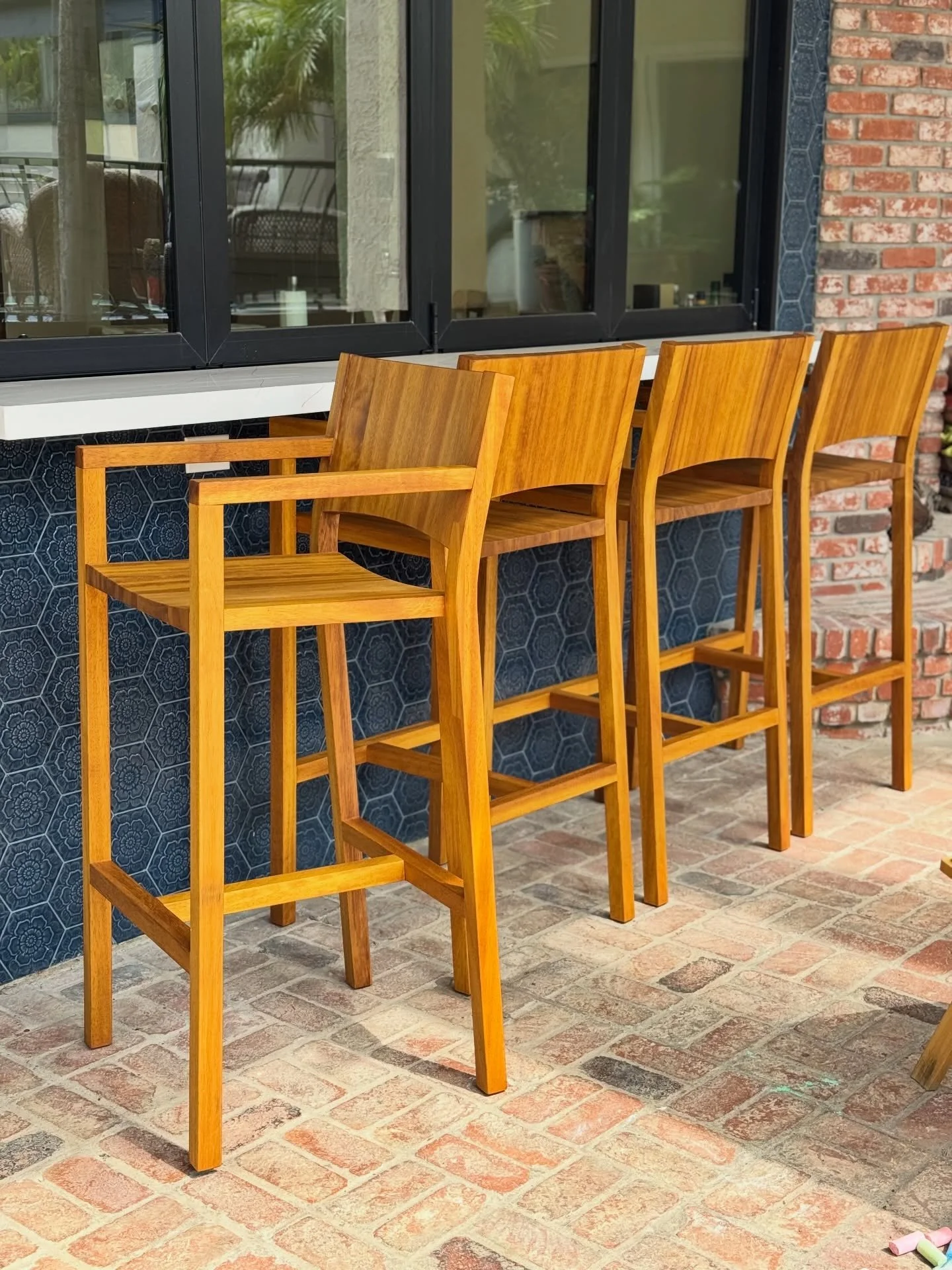 Teak barstools.
We designed these from scratch to suit our clients elevated outdoor bar.
These are roughly 6&rdquo; taller than standard barstools with a seat height at 38&rdquo; to suit their raised bar.
Fun project to design.
Finished them with @wa