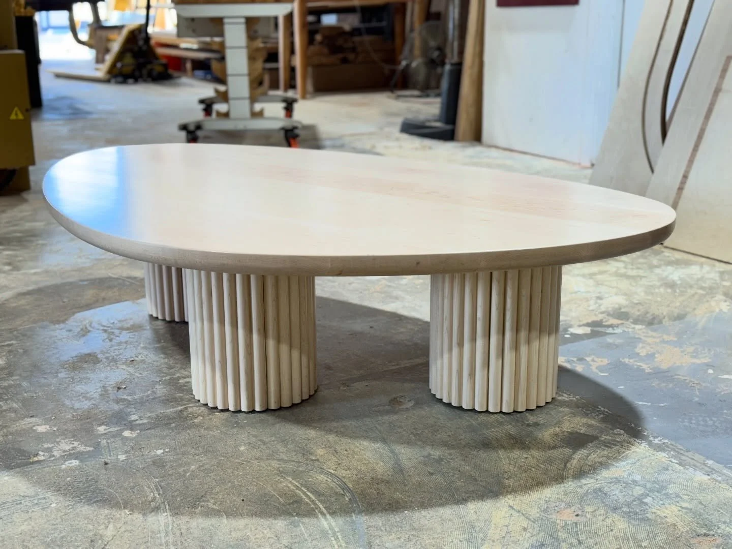 Fun little Maple coffee table. 60x40&rdquo;x15&rdquo; 
Our clients custom designed this shape for the top. Paired with 3 of our fluted bases.
Natural finish in satin.
&mdash;&mdash;&mdash;
@kiwiwoodshop 
Visit our website or DM directly to inquire. E