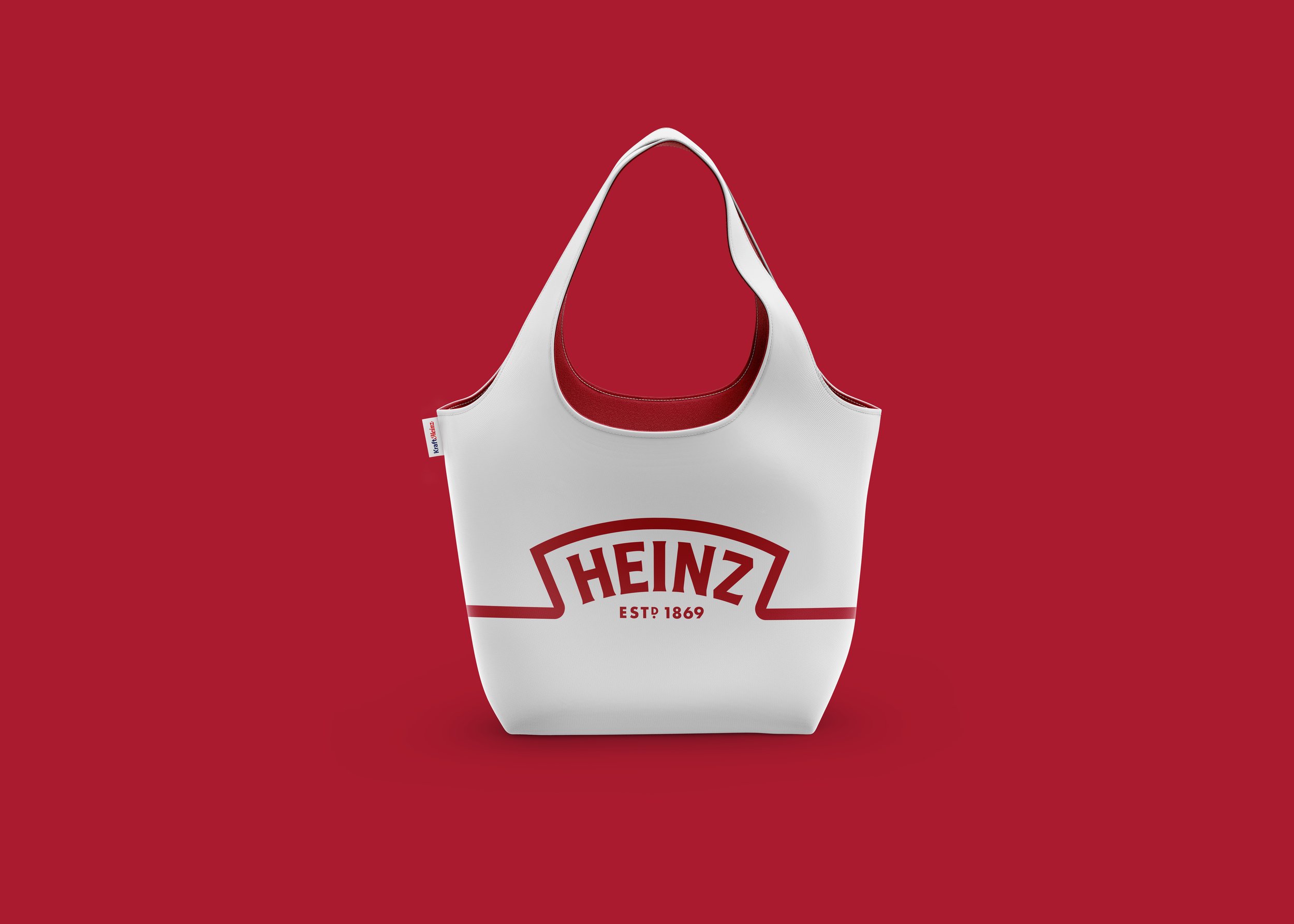 Tote bag with Heinz logo on red background.
