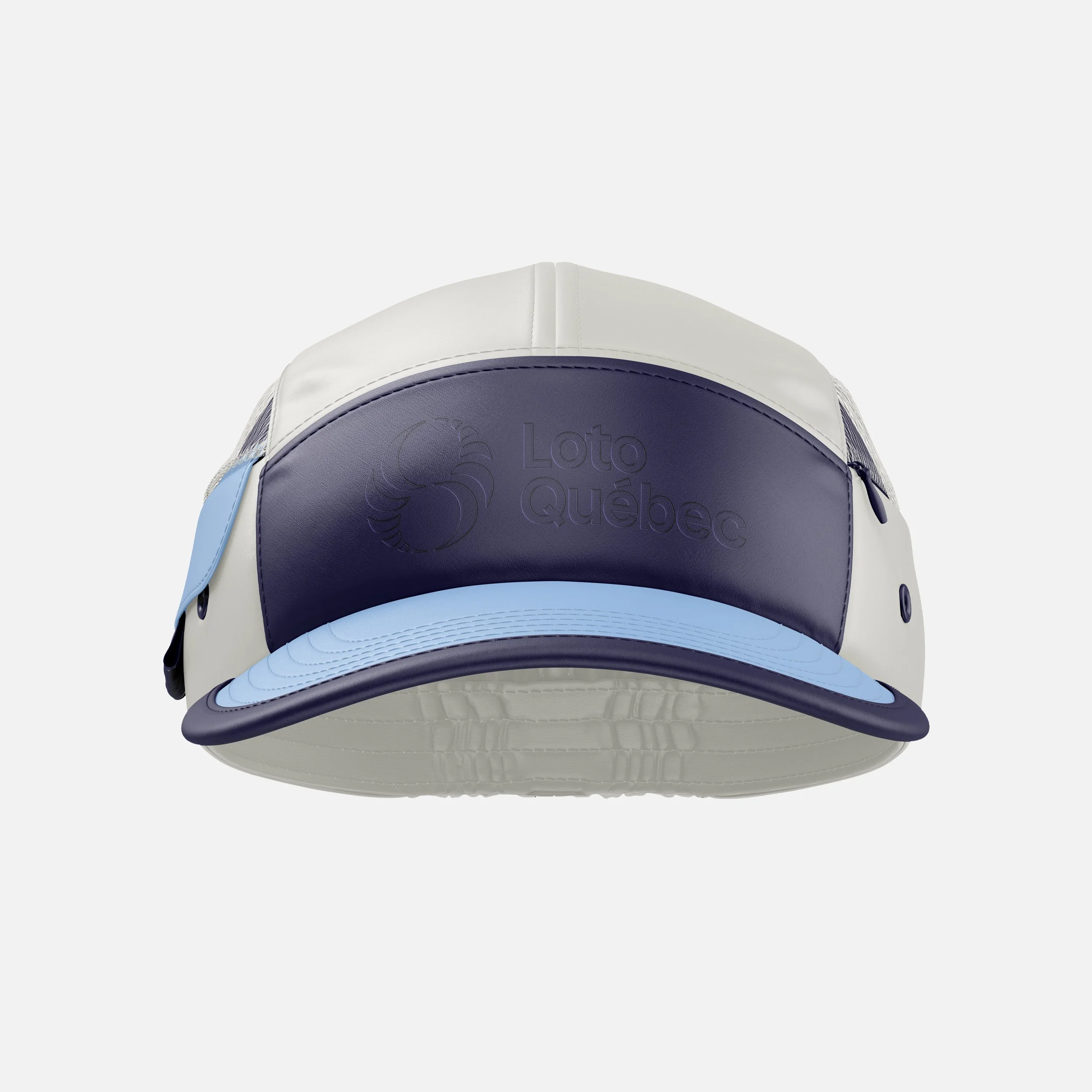 A white and purple Lotto Quebec sports cap with a curved brim, featuring the Lotto Quebec logo embossed on the front panel, set against a plain white background.