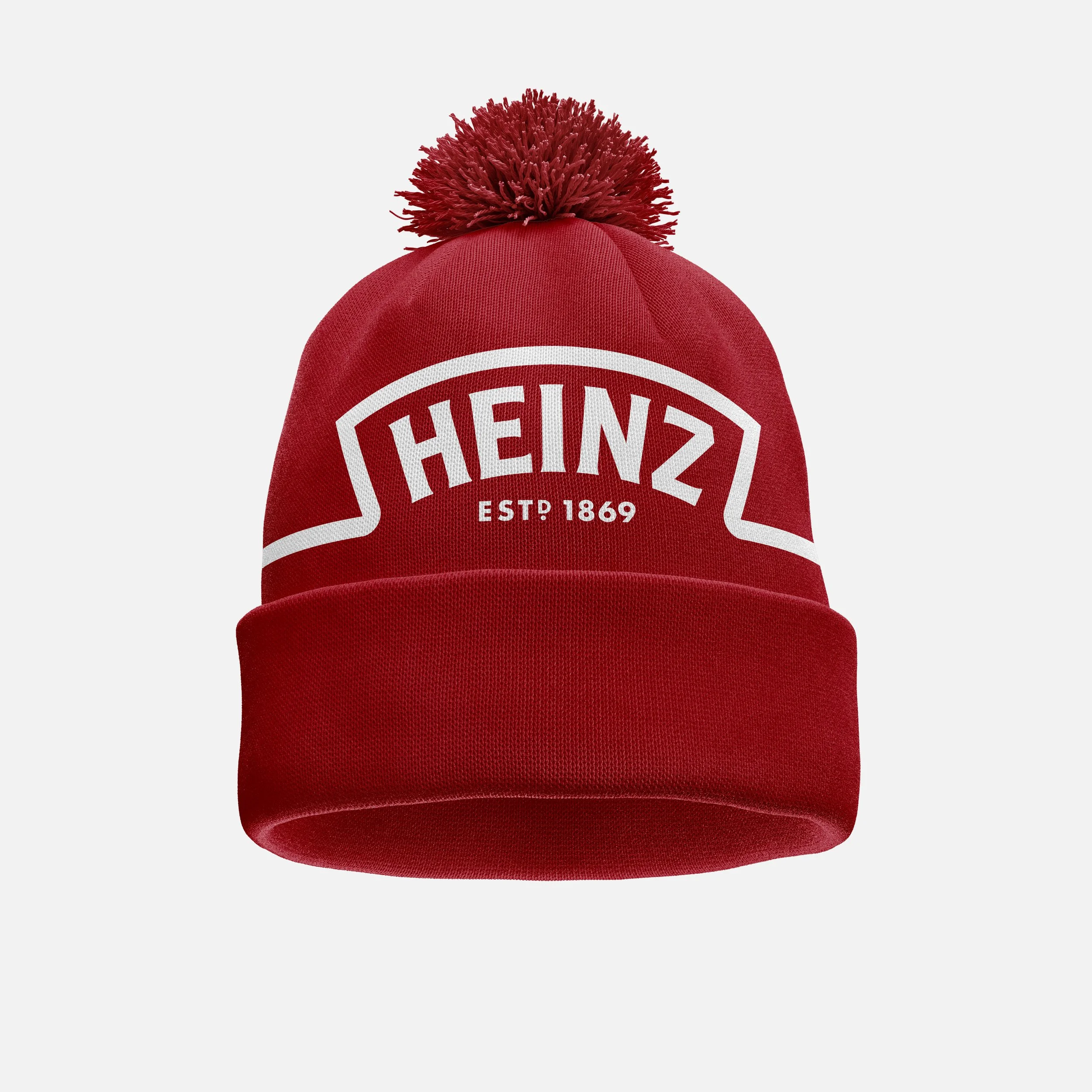 Red beanie with "Heinz EST 1869" logo and pom-pom.