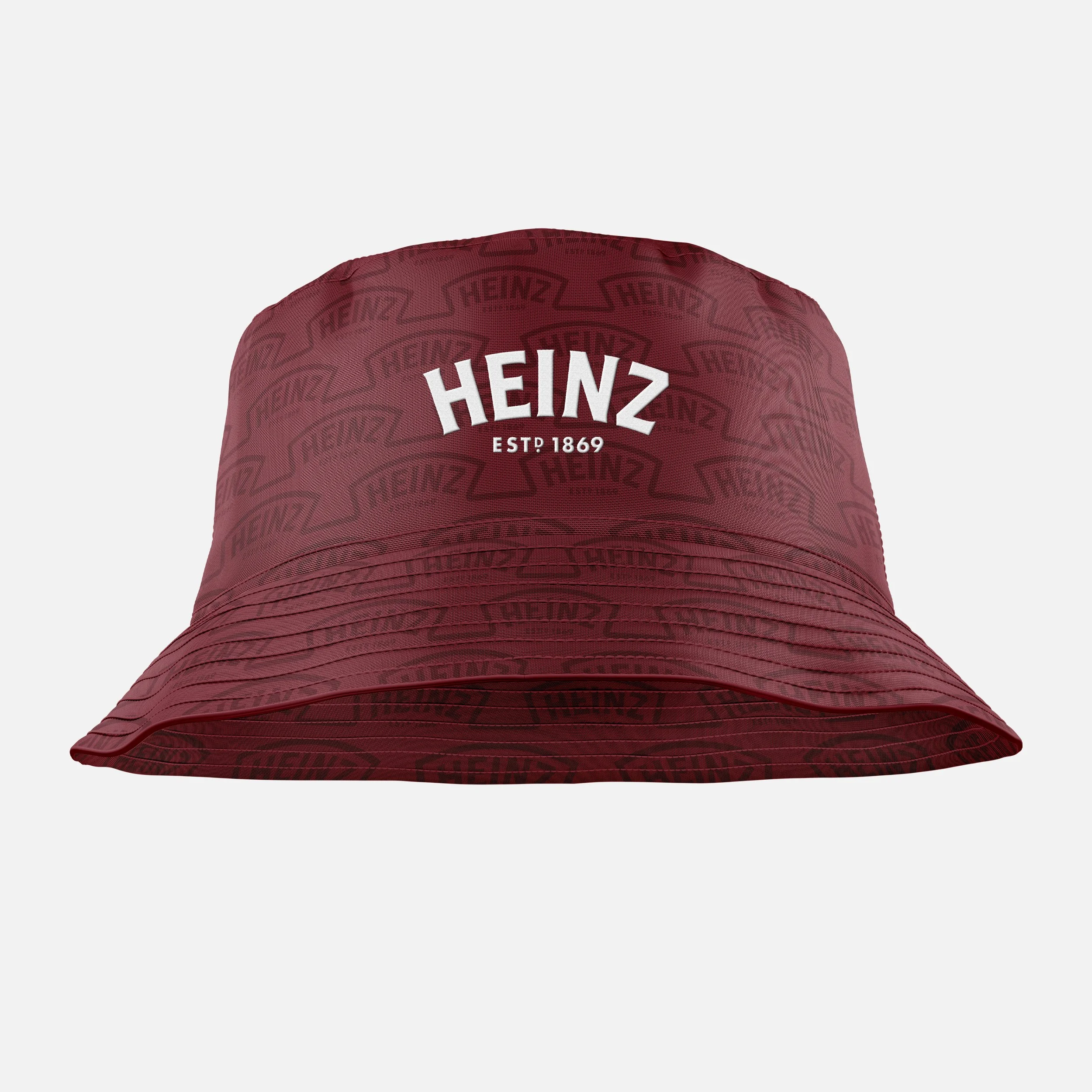 Maroon bucket hat with Heinz logo and "ESTP 1869" text.