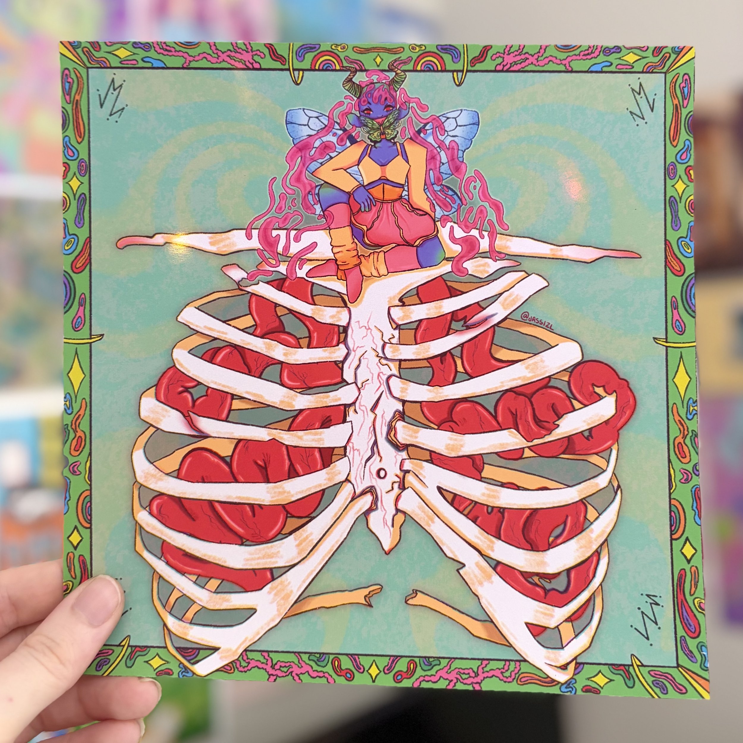 Fairy balanced on a ribcage: Original art print