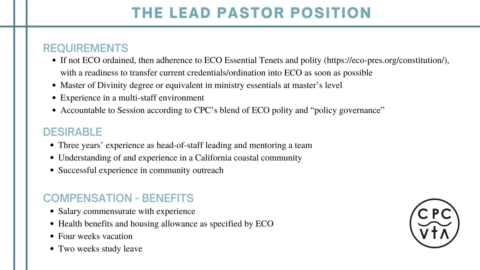 Lead Pastor Search — A COMMUNITY OF GROWING DISCIPLES GROWING DISCIPLES.