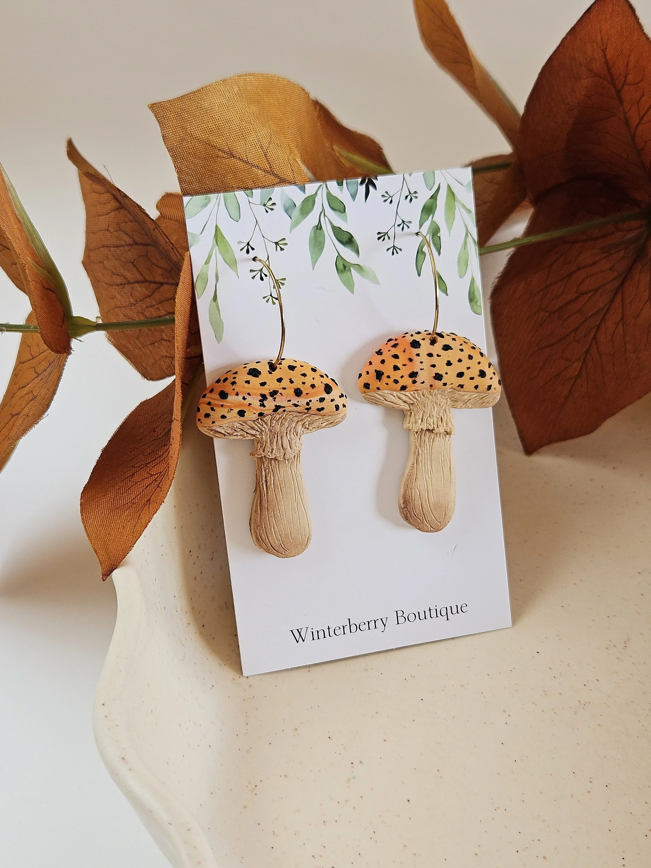 Orange Soda Mushroom Dangle Earrings