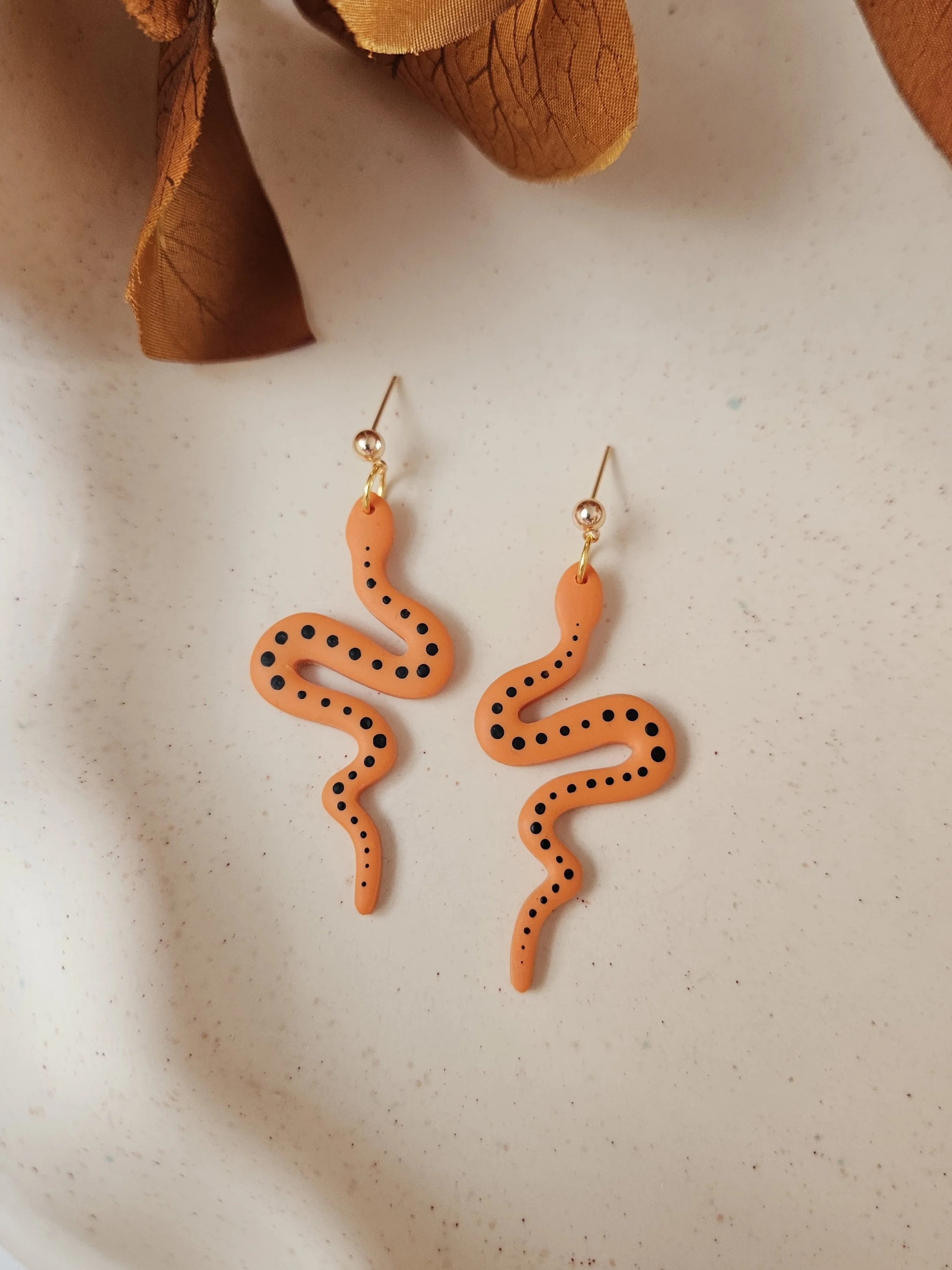 Clay Snake Dangles in "Halloween Orange"