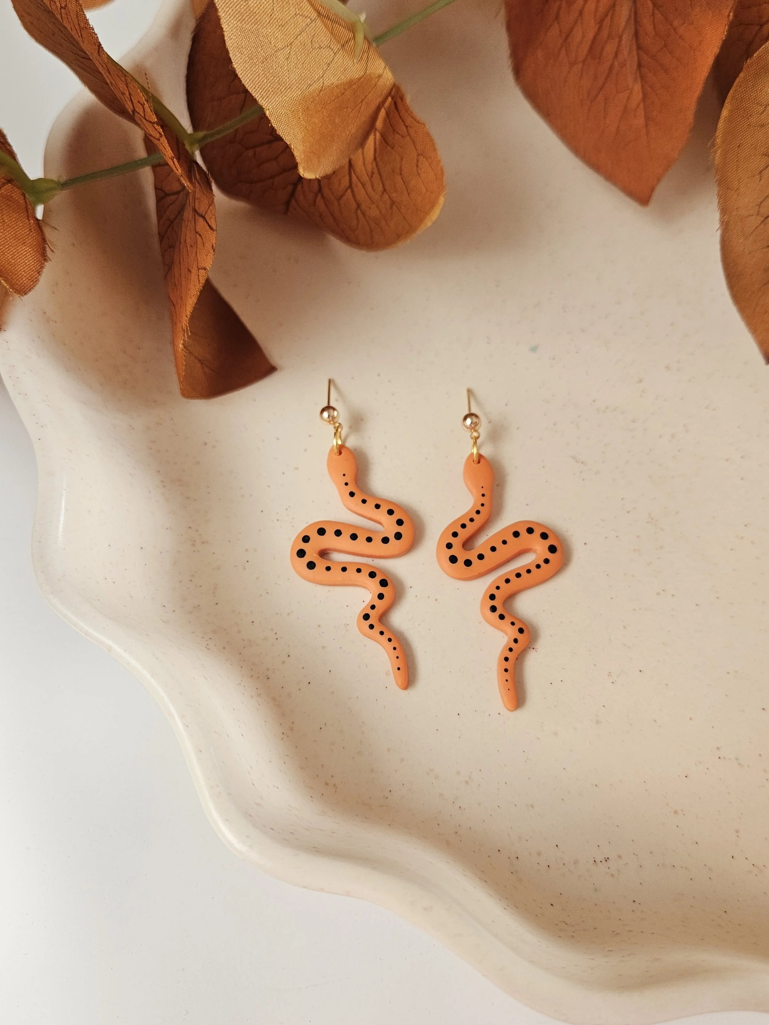 Clay Snake Dangles in "Halloween Orange"