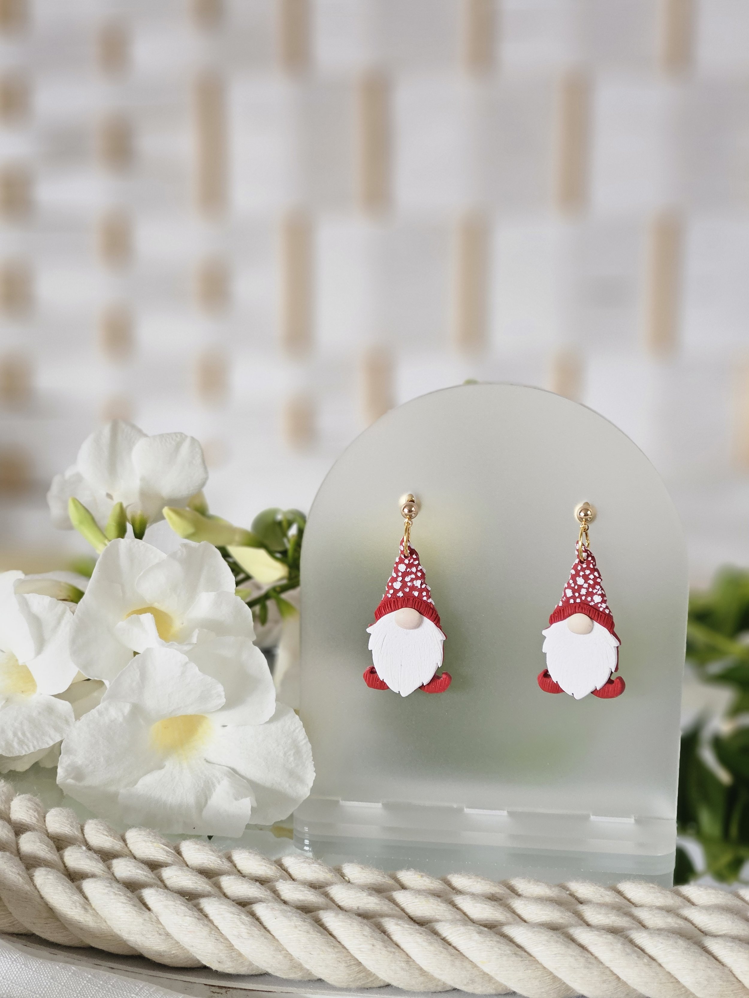 Christmas Gnome Dangle Earrings in "Scarlet"