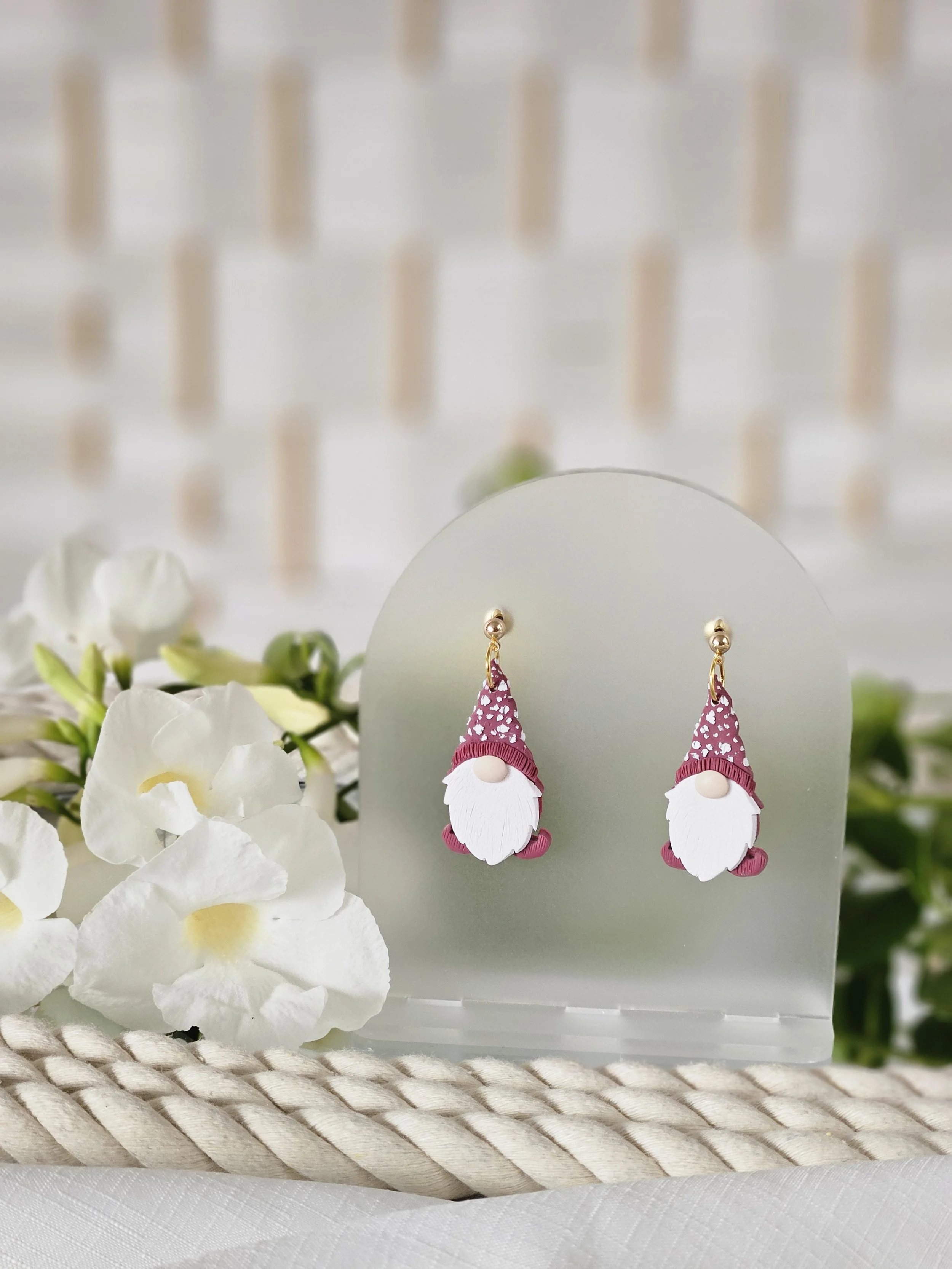 Christmas Gnome Dangle Earrings in "Boysenberry"