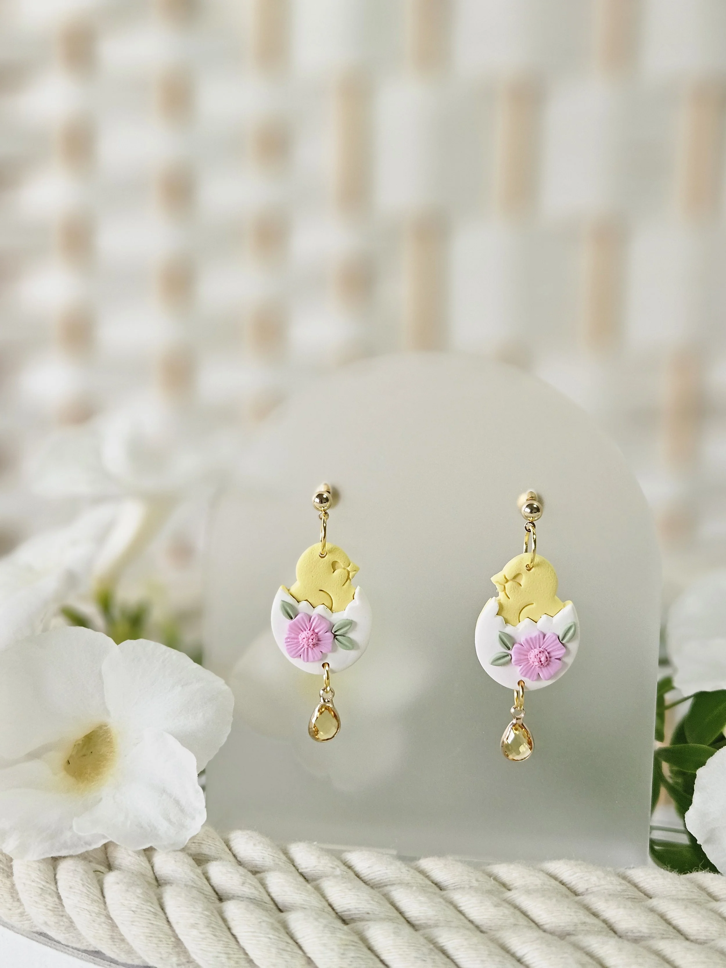 Clara Baby Chick Dangles in "Floral Pink"