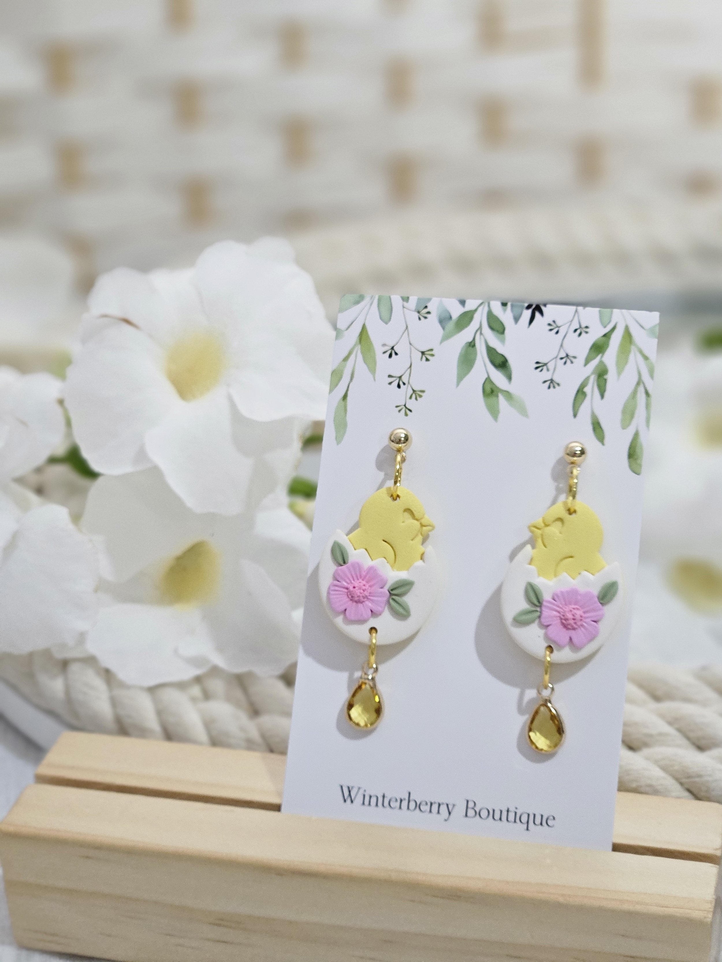 Clara Baby Chick Dangles in "Floral Pink"