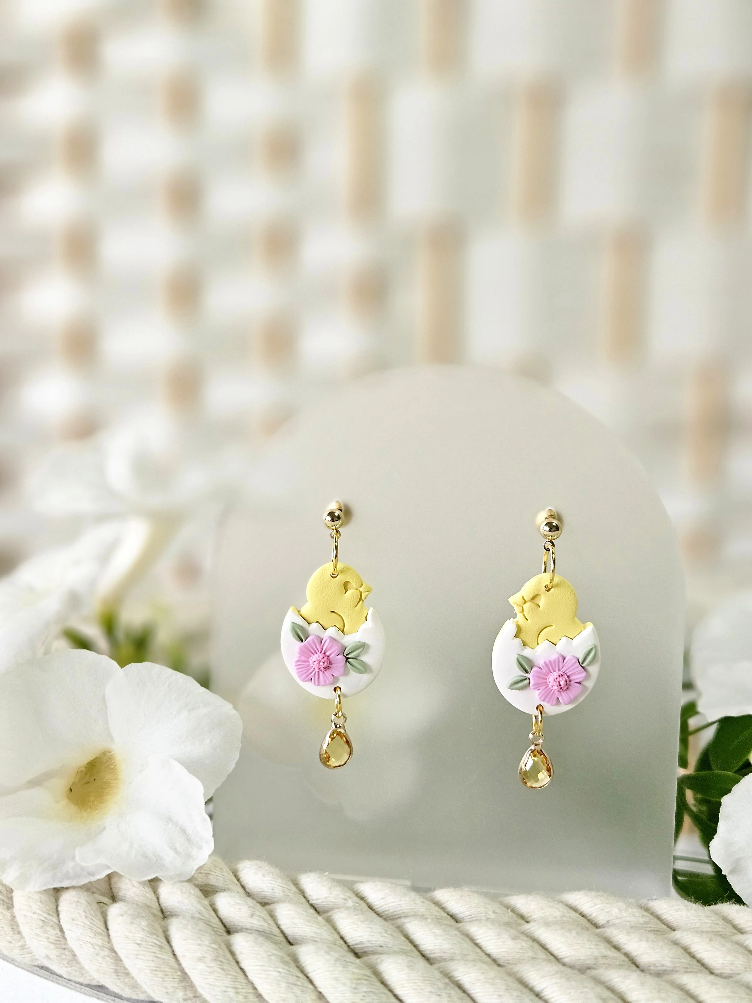 Clara Baby Chick Dangles in "Floral Pink"