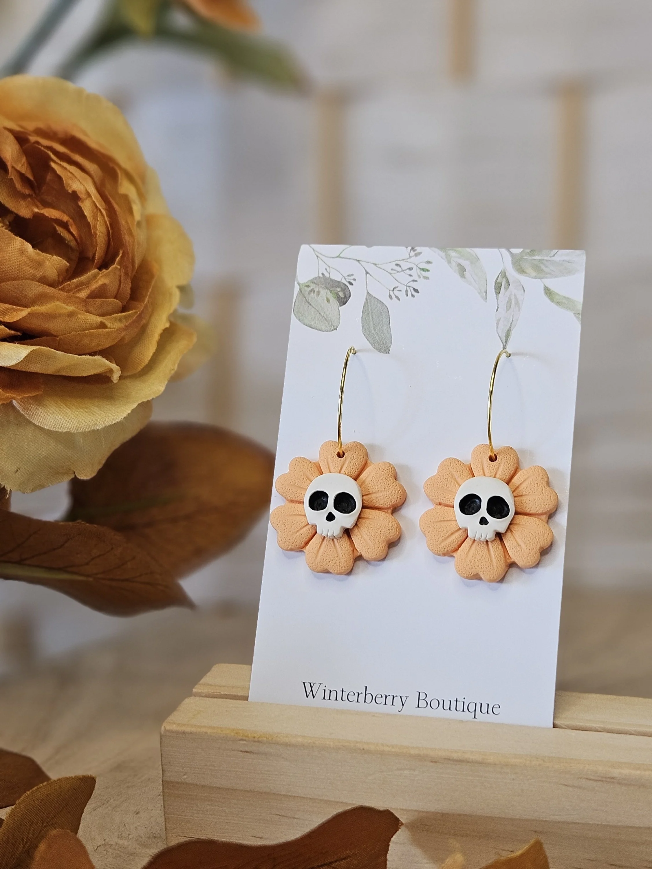 Marigold Skull Dangles in "Peach"