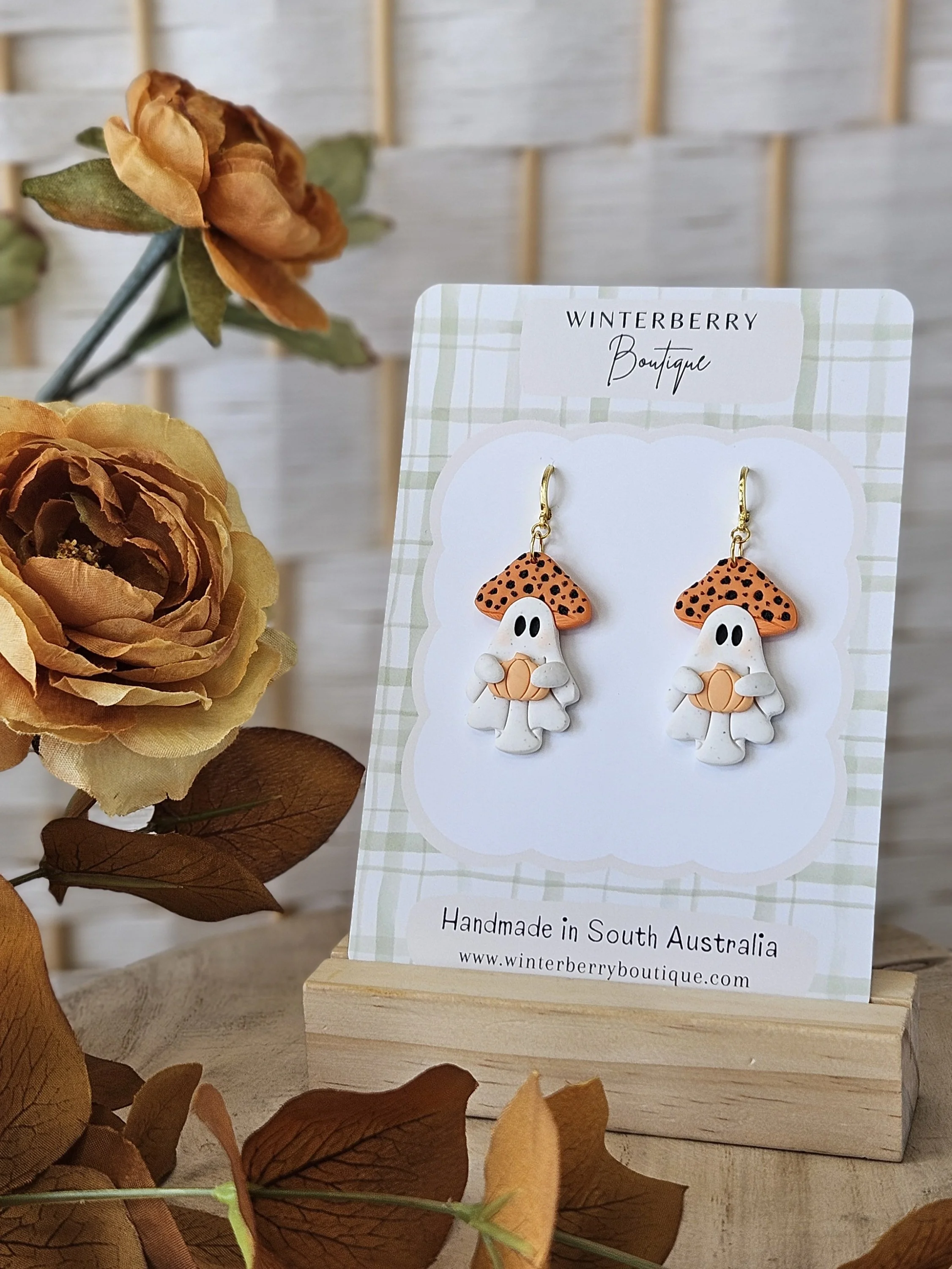 Mushroom Ghost Dangles in "Tangerine"