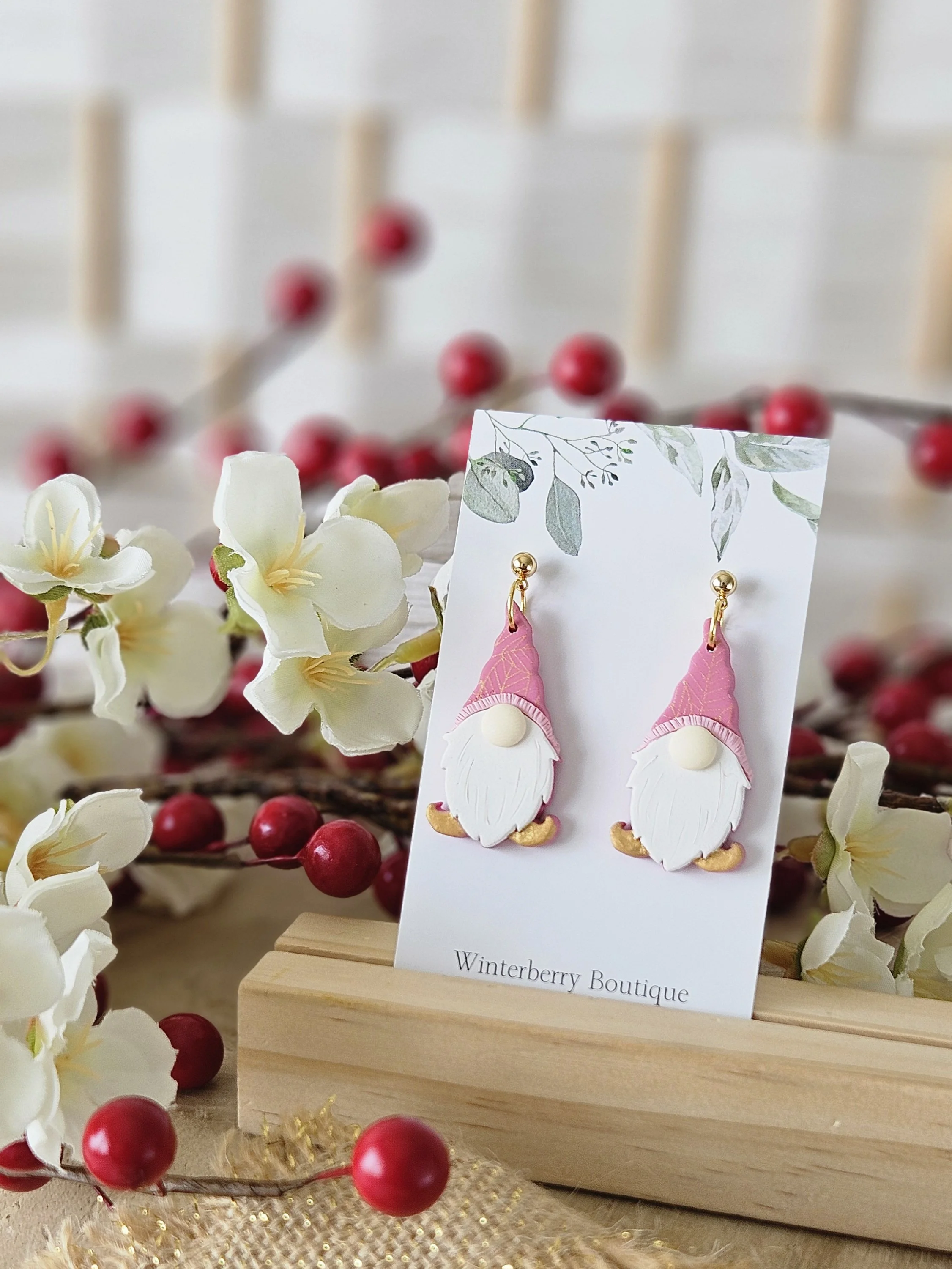 Festive Gnome Dangle Earrings in "Rouge"