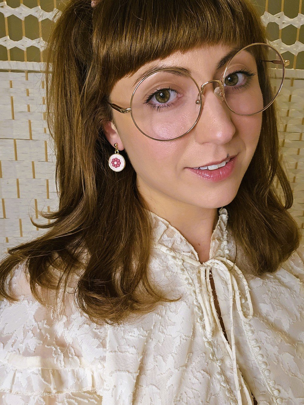 polymer-clay-earrings-round-medallion-raspberry-pink-on-model.jpg