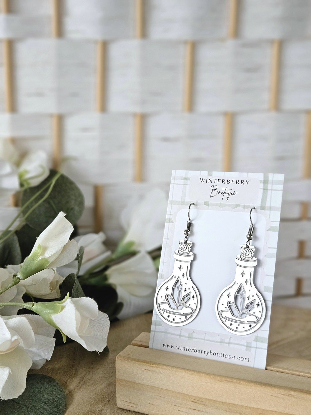 Silver Crystal Potion Bottle Dangles